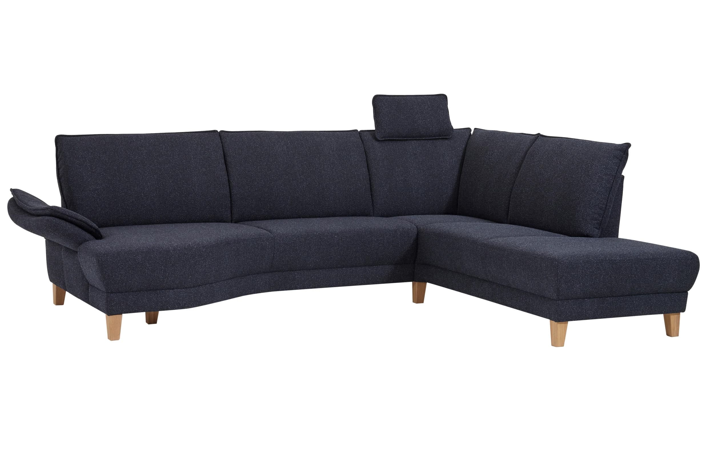 Sofa Stamford - 3,5-Sitzer, Bogen links mit Ecksofa 2-sitzig und Abschlusshocker Rechts, inkl. Armlehne verstellbar und Kopfstütze, Stoff, Dunkelblau