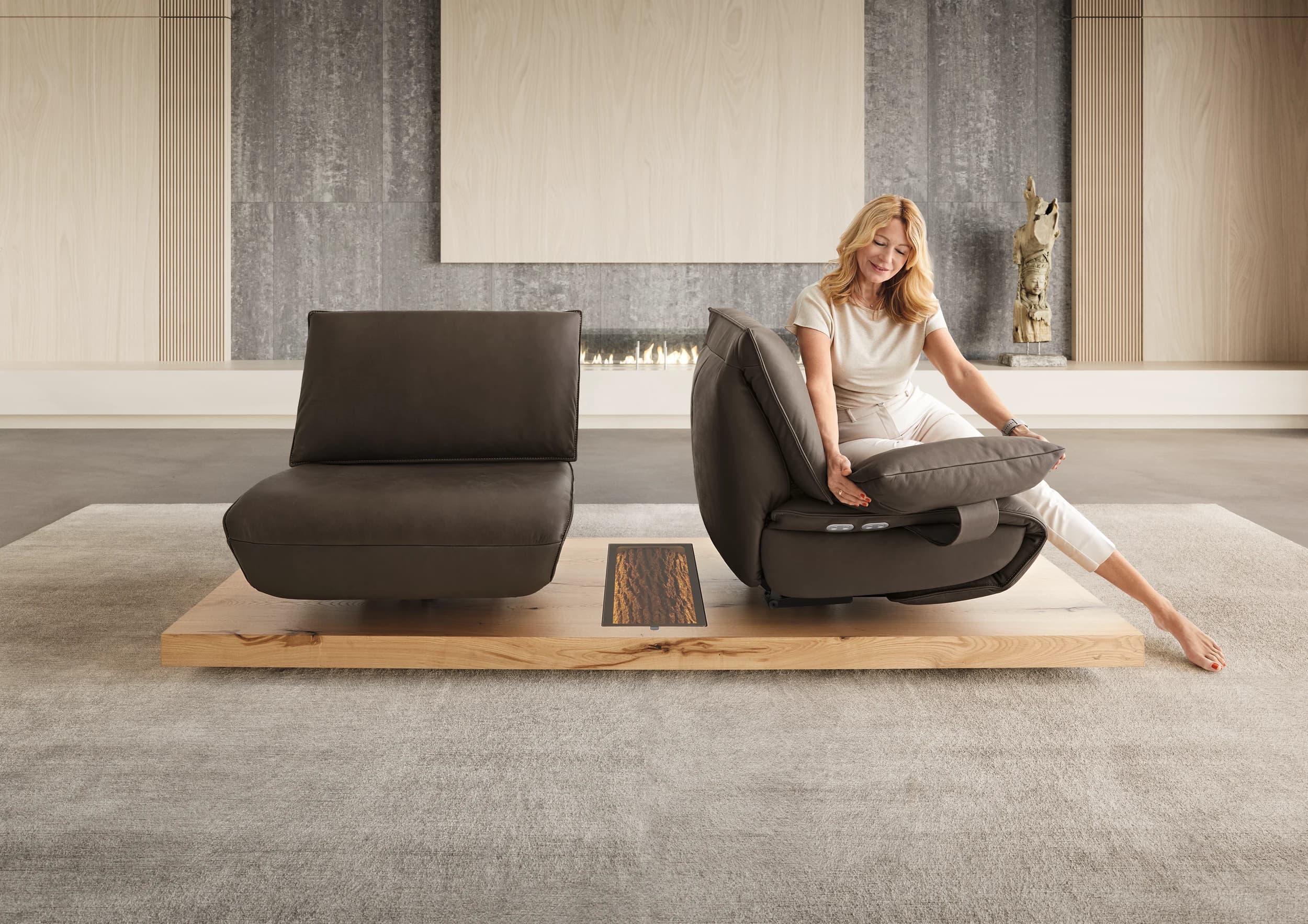 Sofa - 2-Sitzer, Relaxfunktion motorisch, Leder, Dunkelbraun