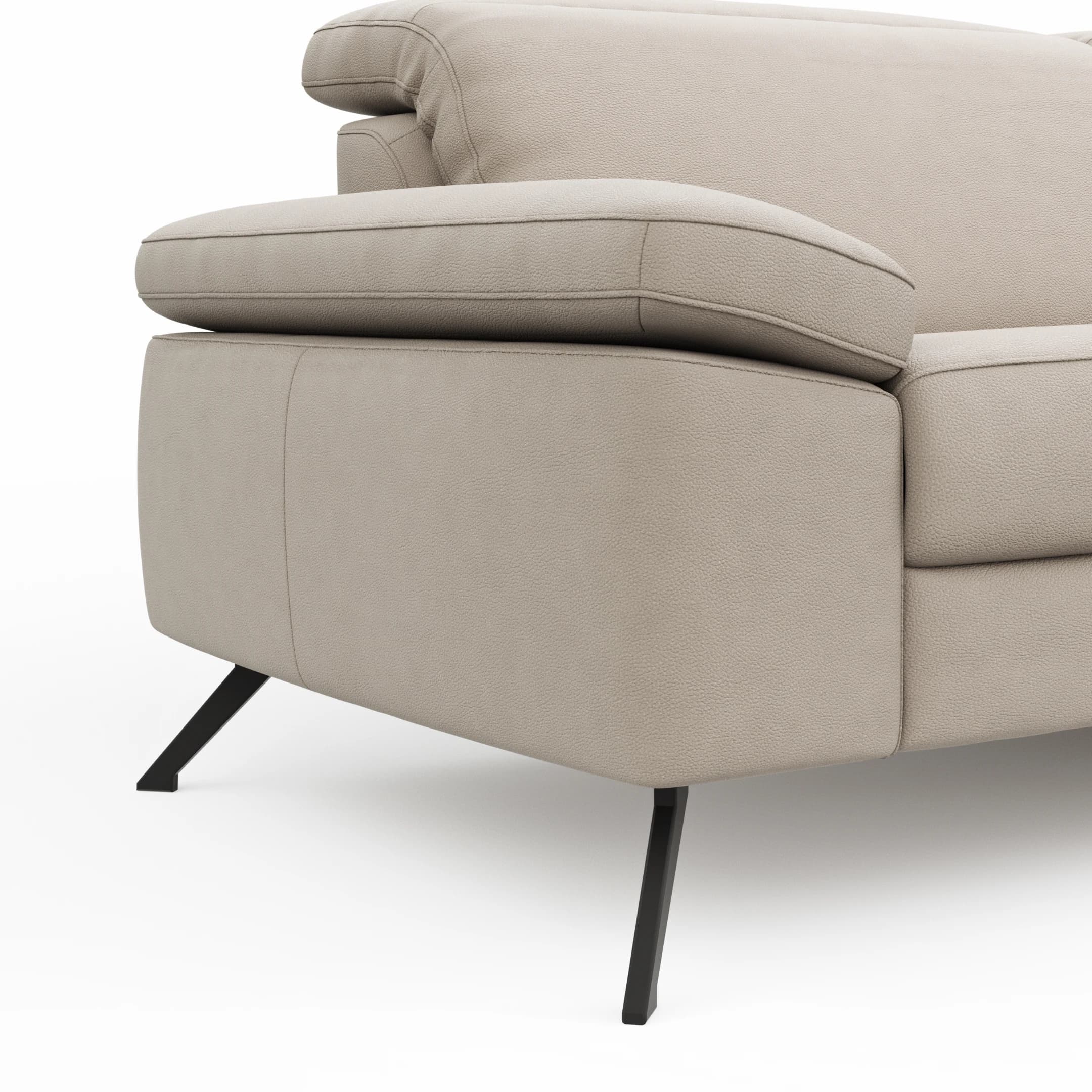 Sofa Rafaela 2.0 - 3-Sitzer inkl. Kopfteil verstellbar, Leder, Champagner