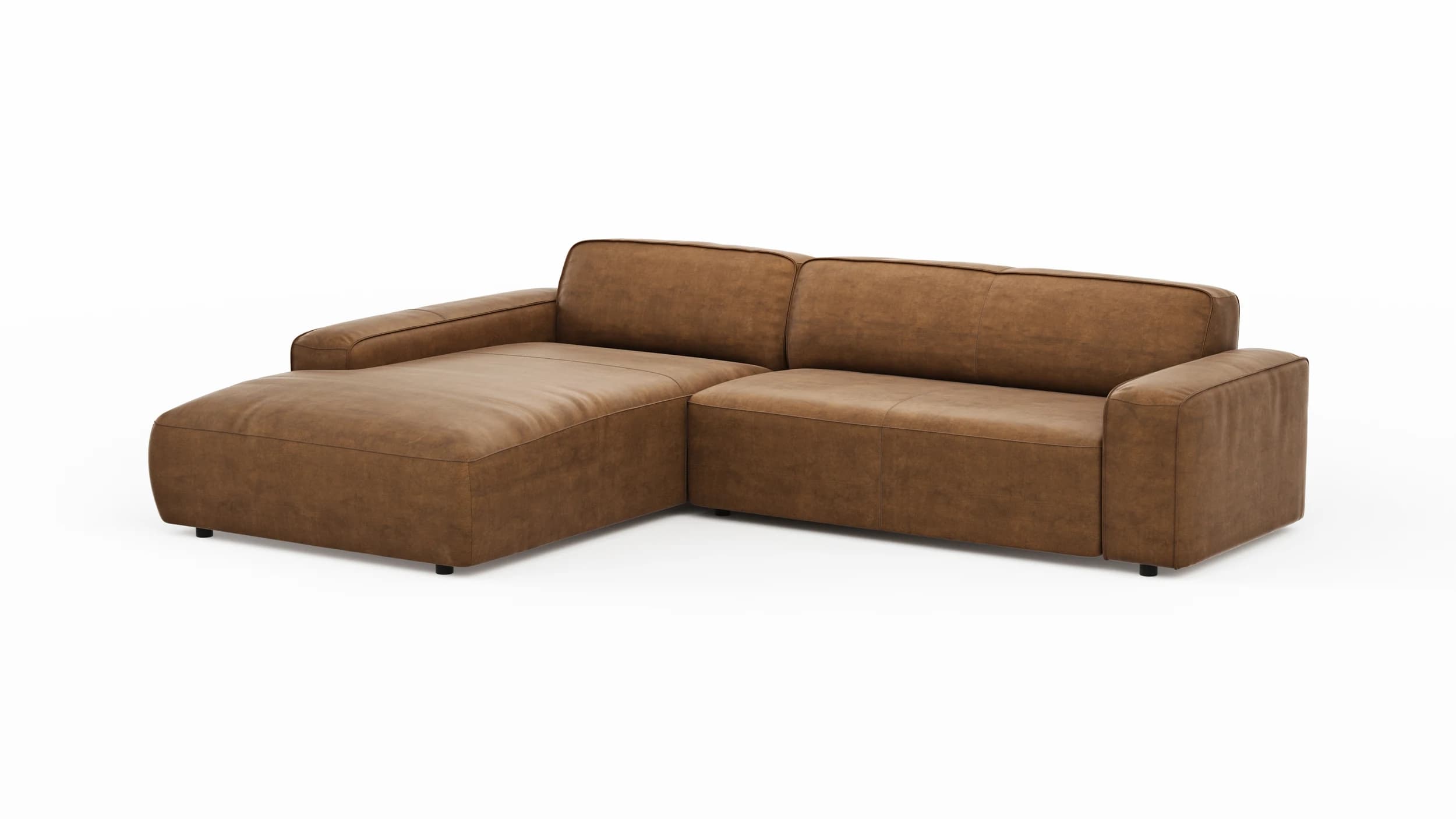 Ecksofa Denver - Longchair links mit 2,5-Sitzer, Stoff, Braun
