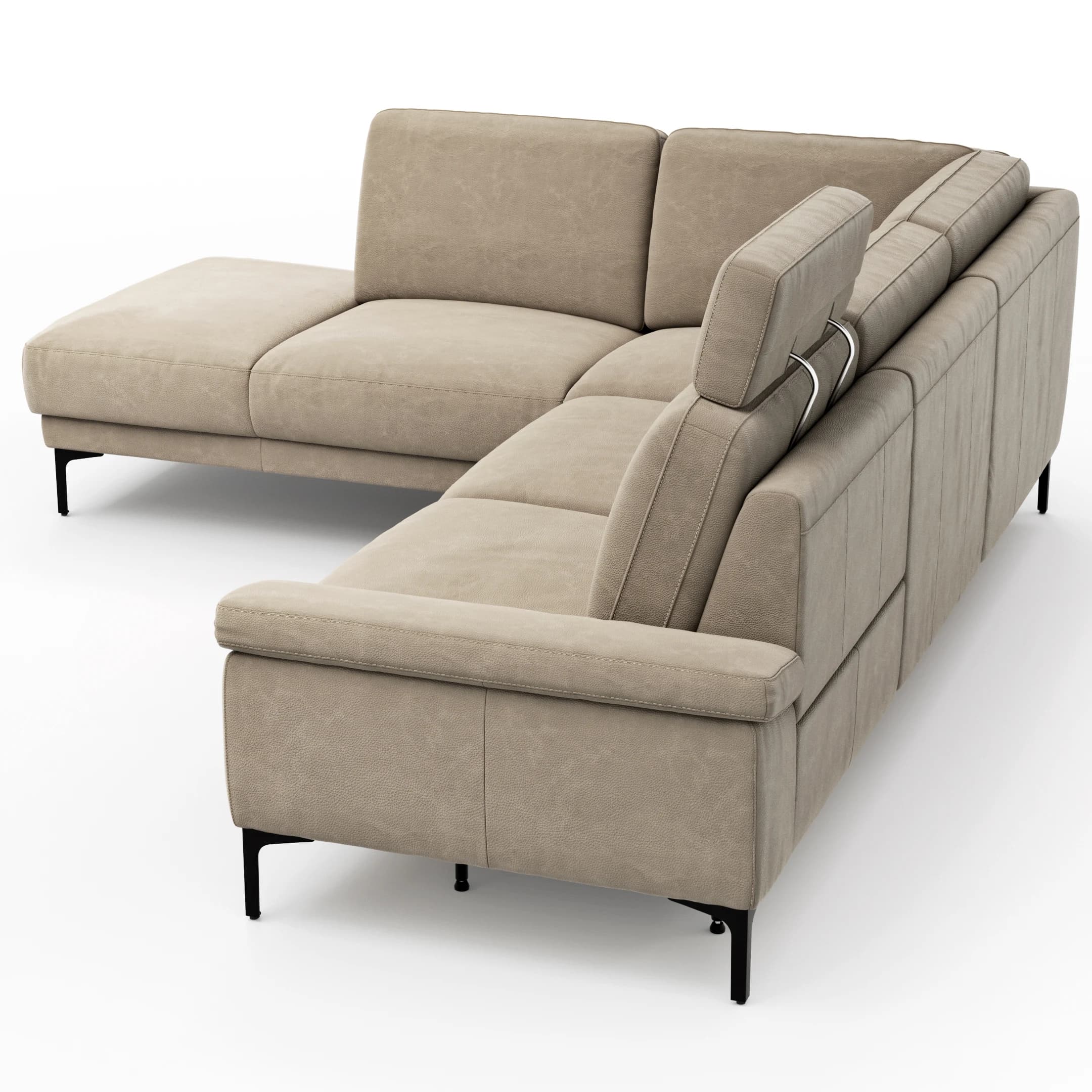 Ecksofa Matero - Ecke mit 2-Sitzer rechts inkl. Relaxfunktion motorisch und Sitzvorzug, Leder, Taupe