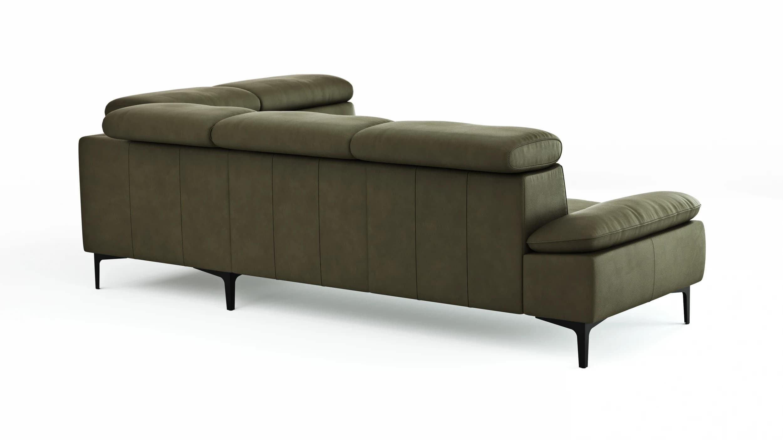 Ecksofa Felipa - 2,5-Sitzer mit Ecke rechts inkl. Kopfteil verstellbar, Leder, Olive