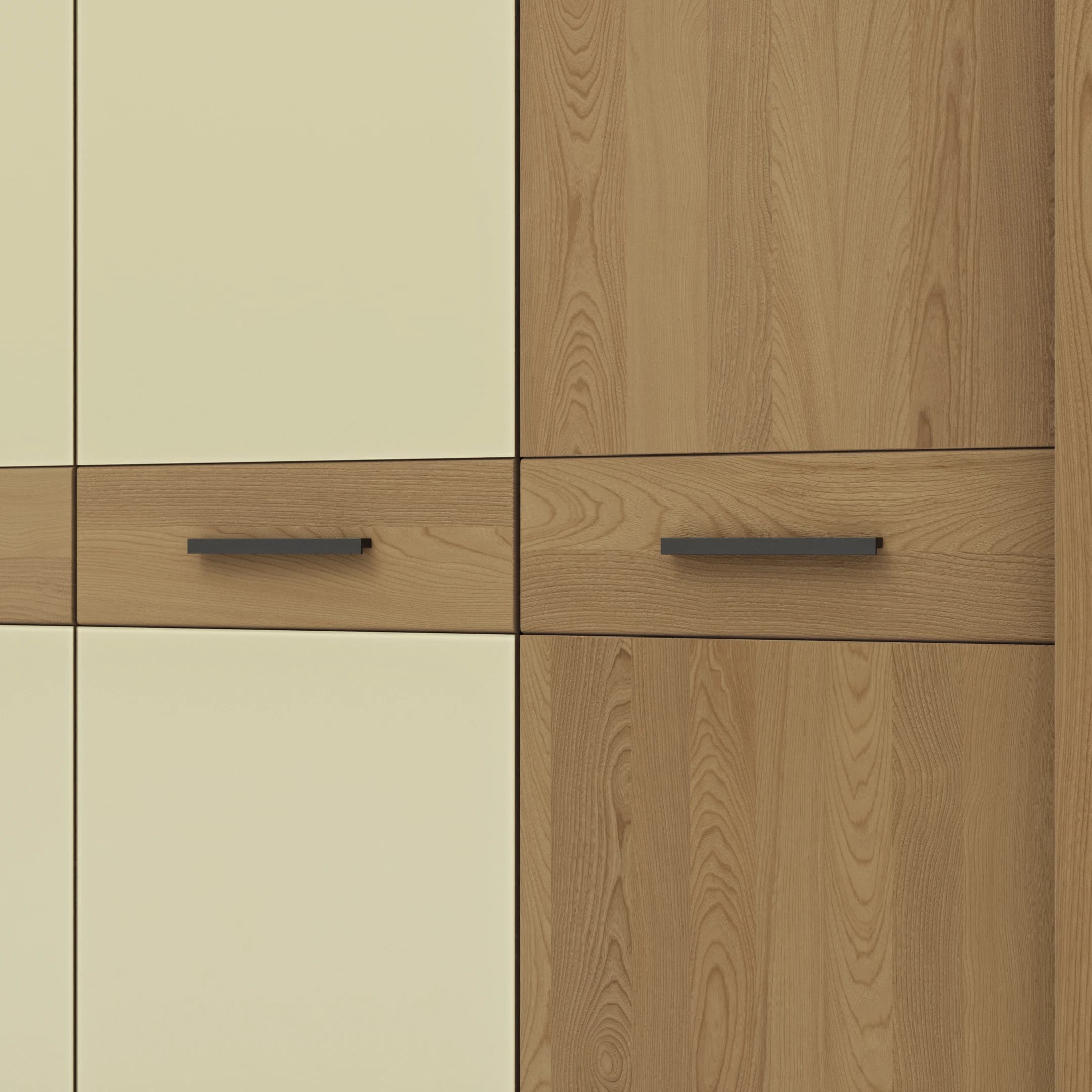 Drehtürenschrank Lenoso - B. ca. 206 cm, Eiche massiv, Glas, Champagner