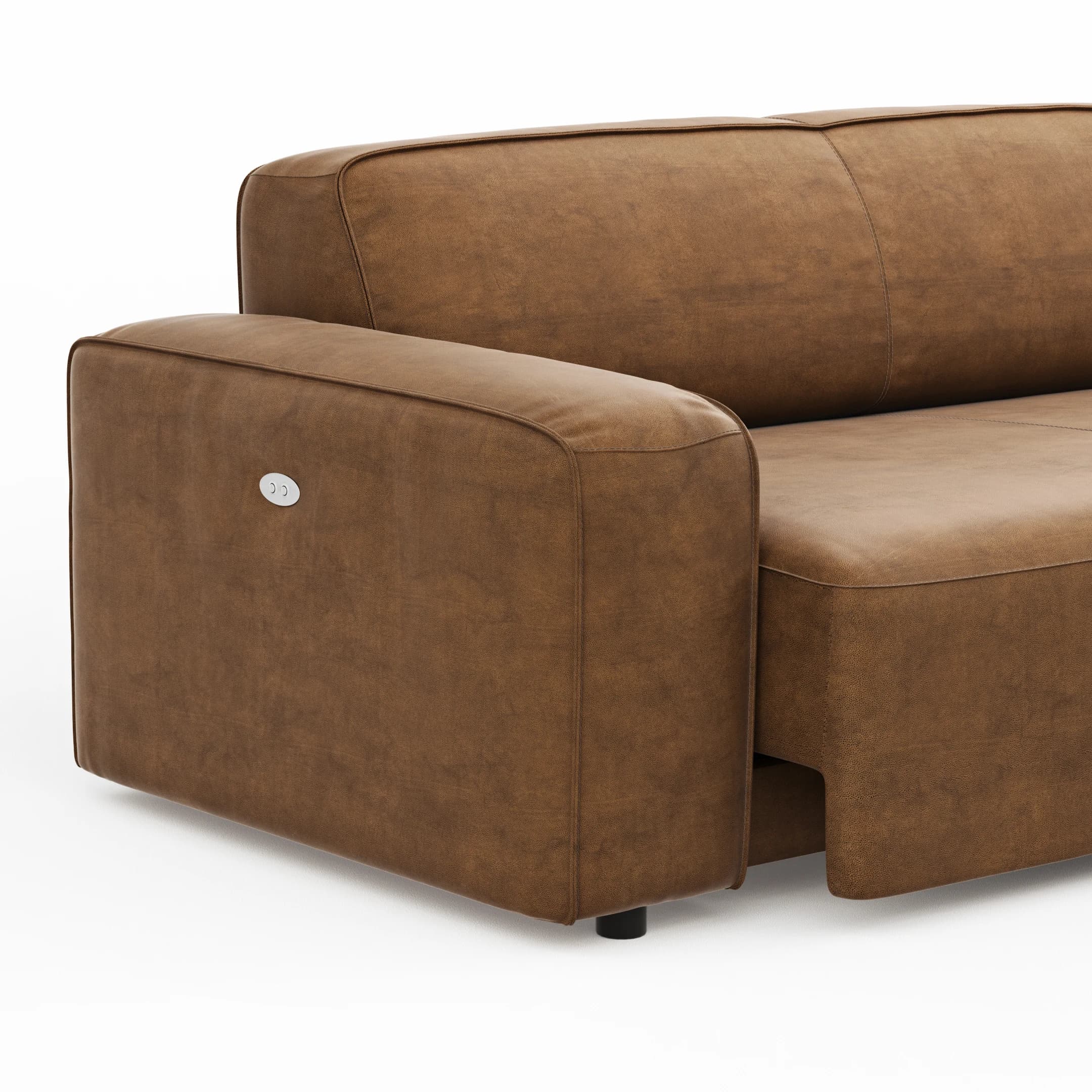 Ecksofa Denver - 2,5-Sitzer mit Longchair rechts, inkl. Sitzvorzug (motorisch), Stoff, Braun