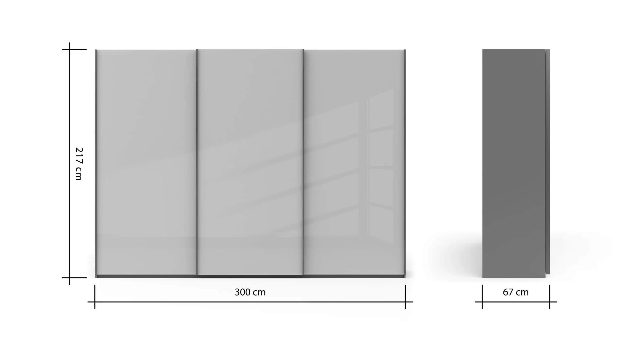 Schwebetürenschrank Marbella - B ca. 300 cm, Glas, Weiß