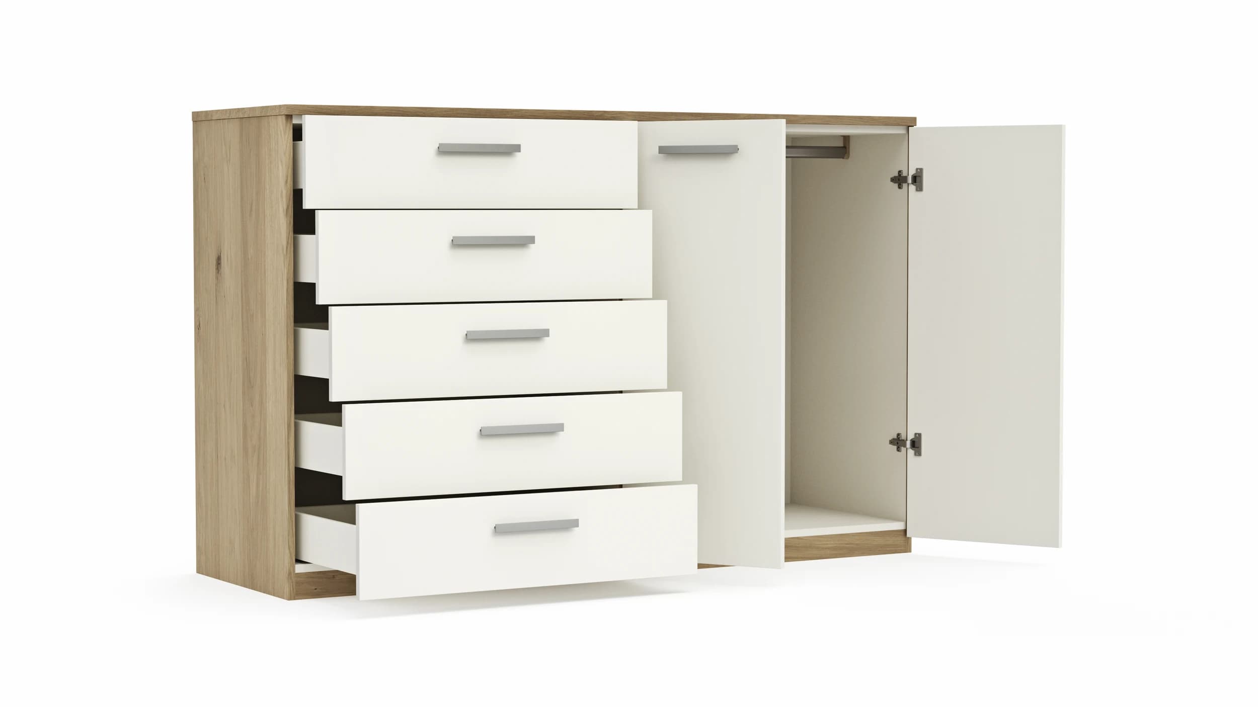 Kommode Viana - Balkeneiche furniert, Weiß