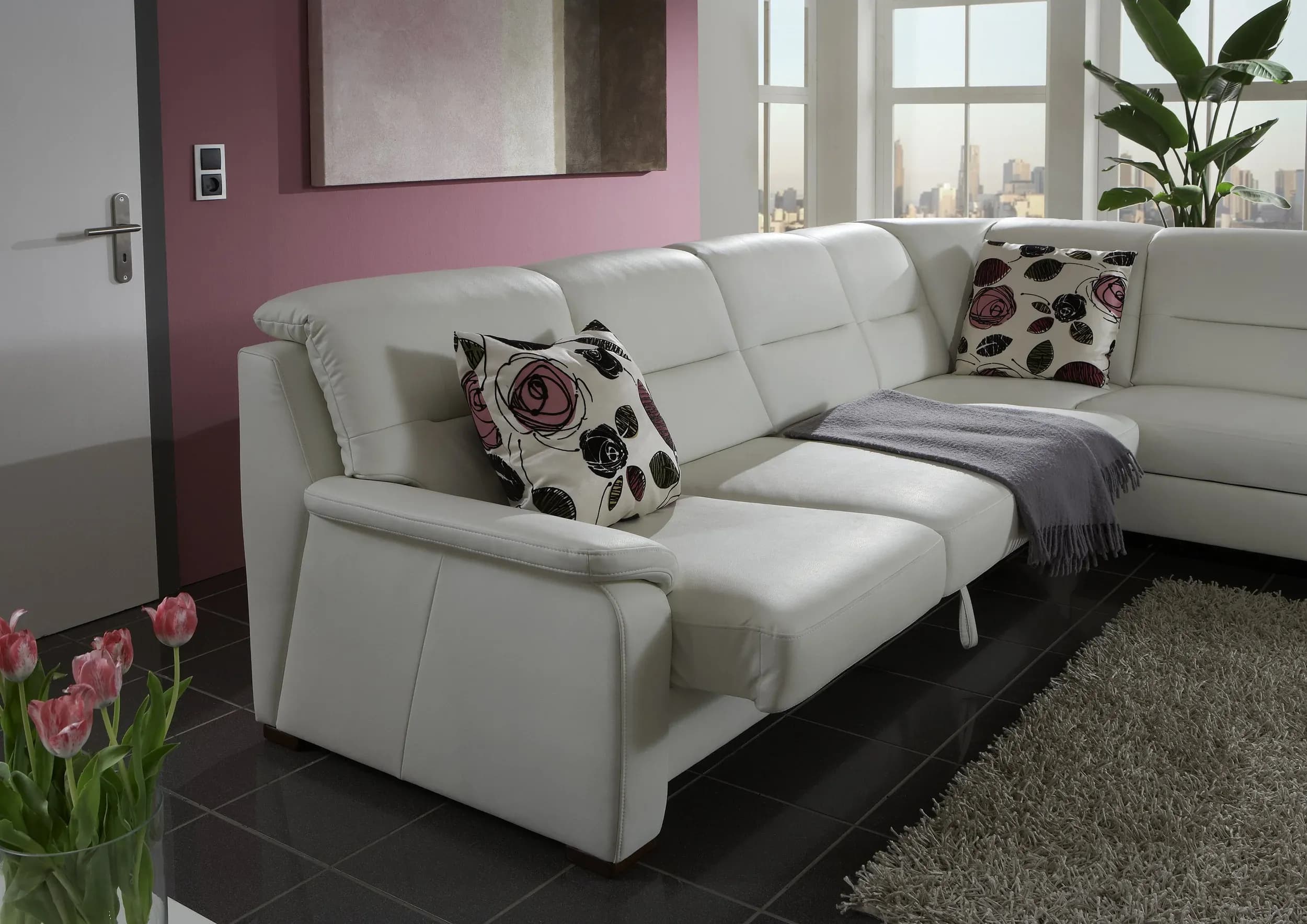 Ecksofa -3-Sitzer mit Ecke rechts, Vorziehfunktion/Relaxrücken, Stoff, Mandel
