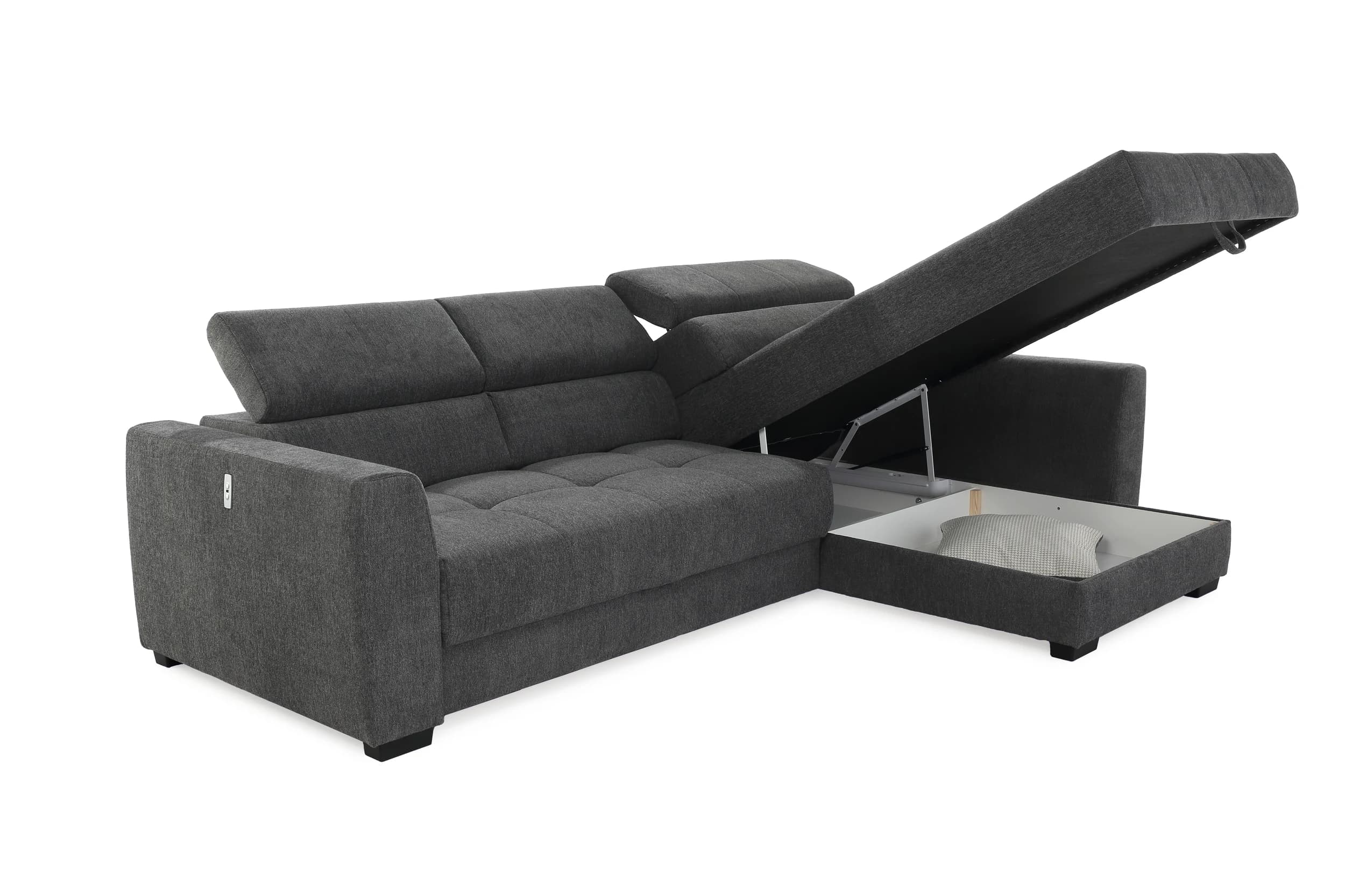 Ecksofa - 2-Sitzer, Ecke rechts, Stoff, Dunkelgrau