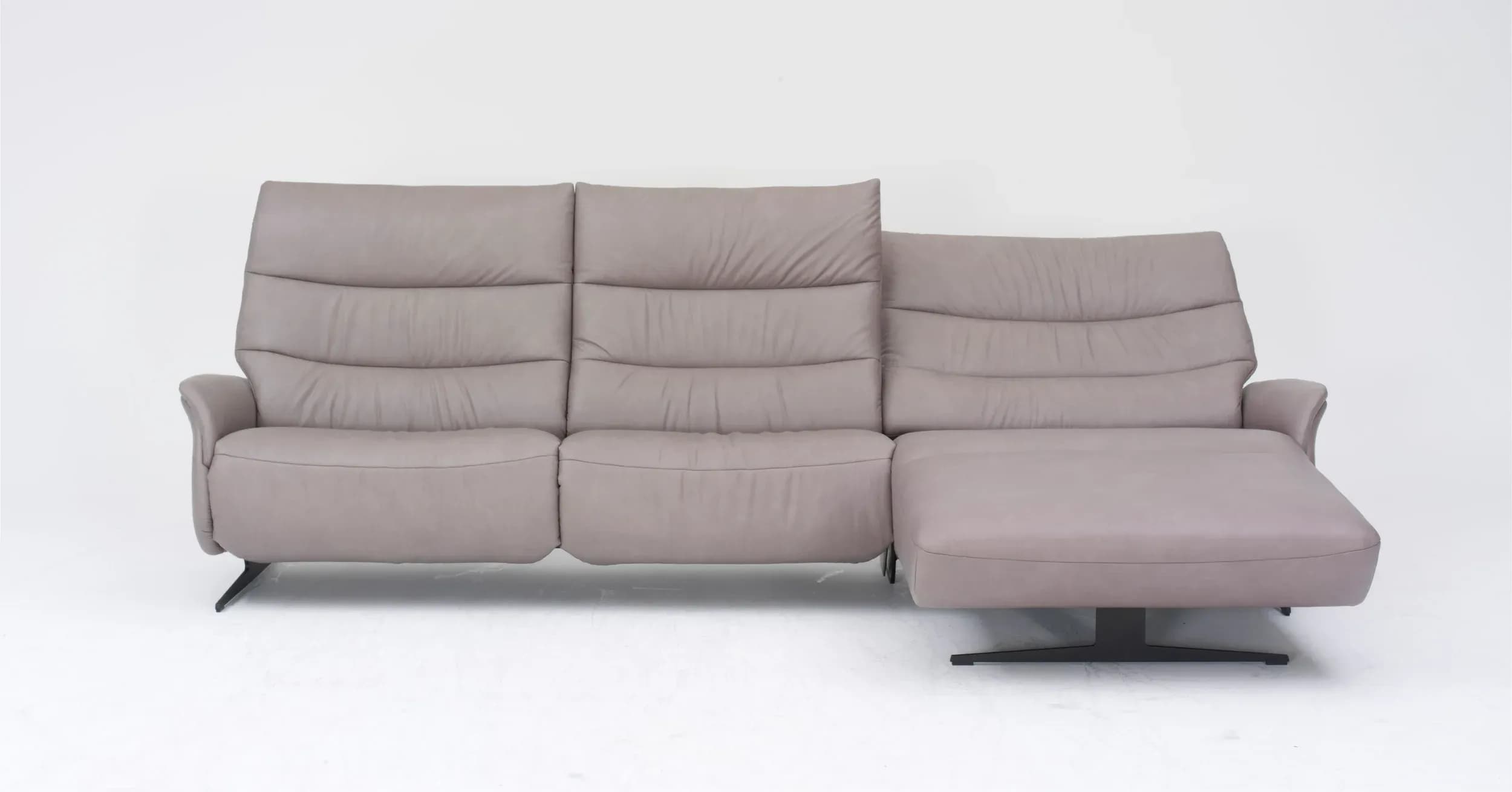 Ecksofa - 3-Sitzer mit Longchair rechts, Relaxfunktion motorisch, Leder, Eisengrau