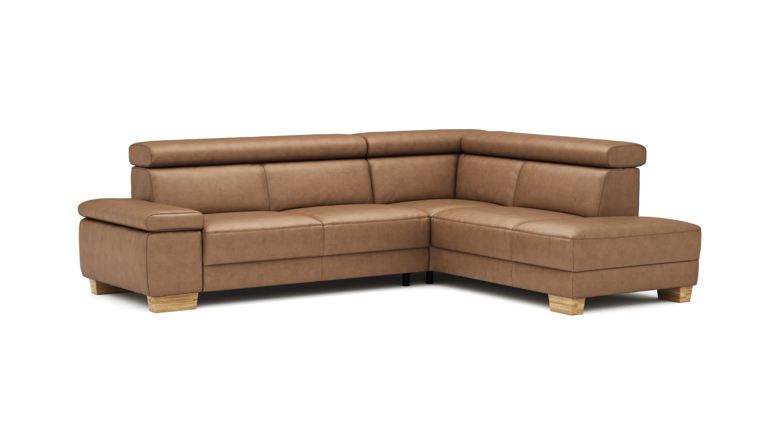 Ecksofa Philadelphia - 2,5-Sitzer, Ecke rechts, Kopfteil verstellbar (manuell), Sitzvorzug (motorisch),  Stoff, Braun