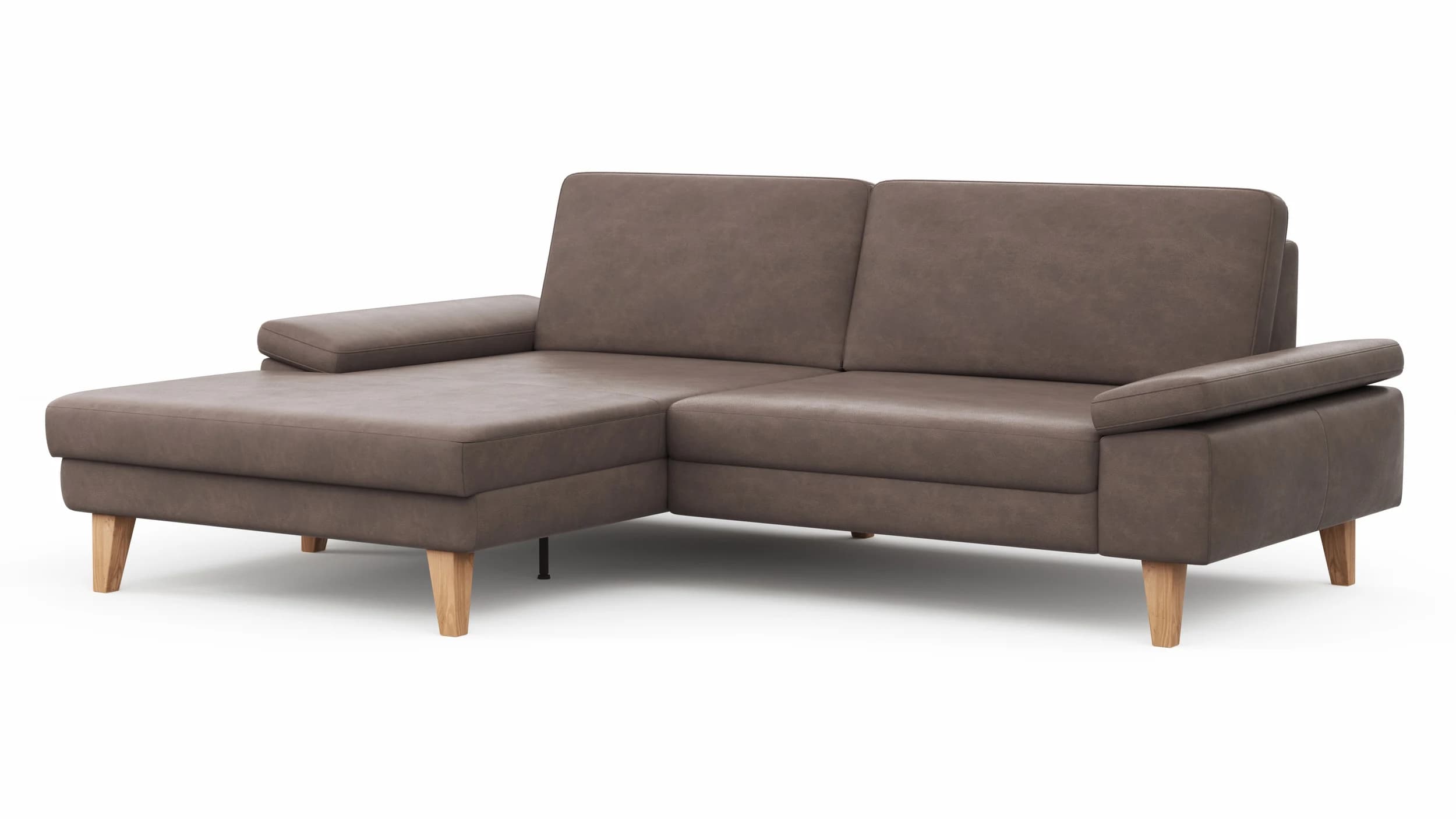 Ecksofa Houston - Longchair groß links mit 1,75-Sitzer, inkl. Sitztiefenverstellung und Armlehne klappbar, Leder, Dunkelbraun