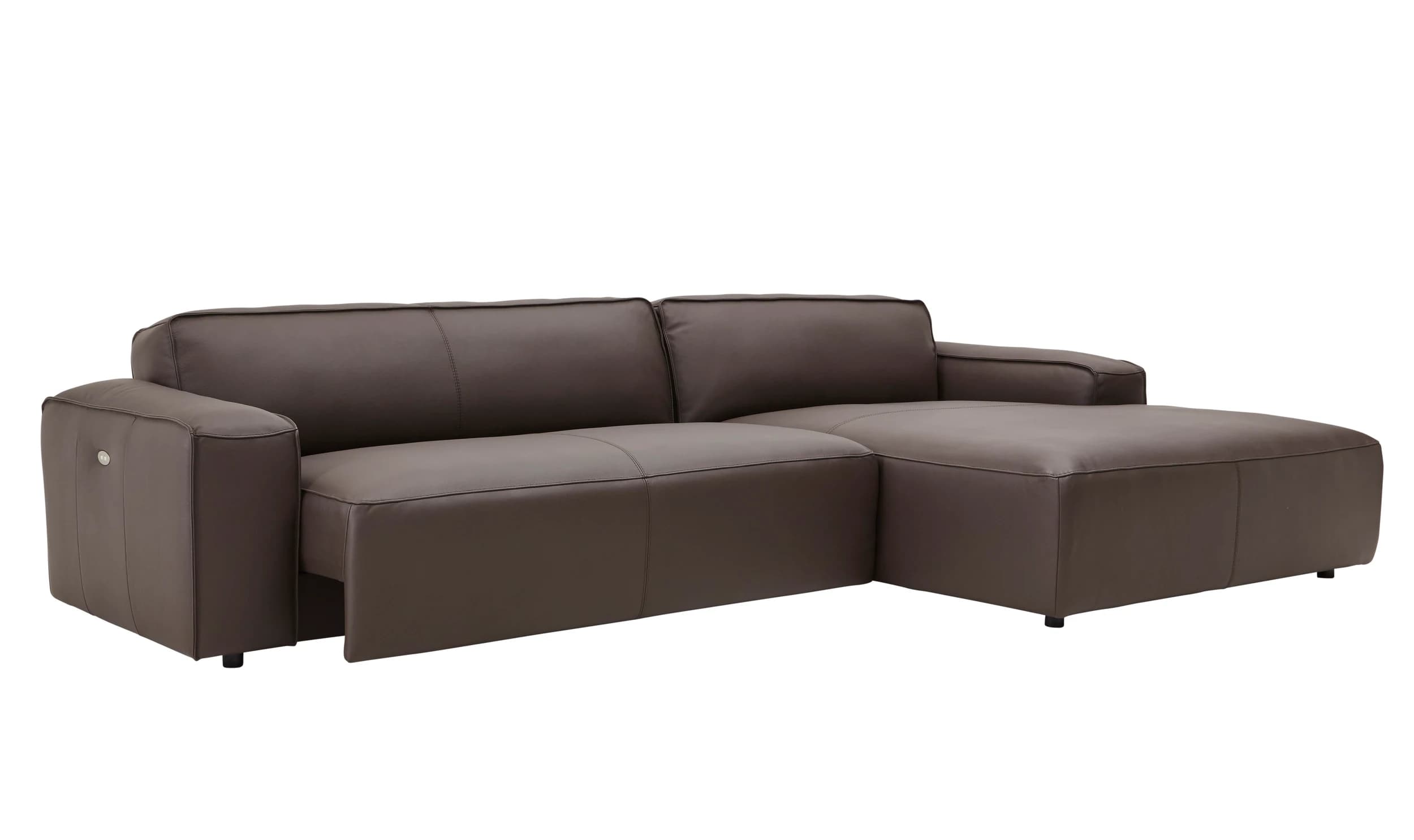 Ecksofa Denver - 2,5-Sitzer mit Longchair rechts, groß, inkl. Sitzvorzug (motorisch), Leder, Mocca