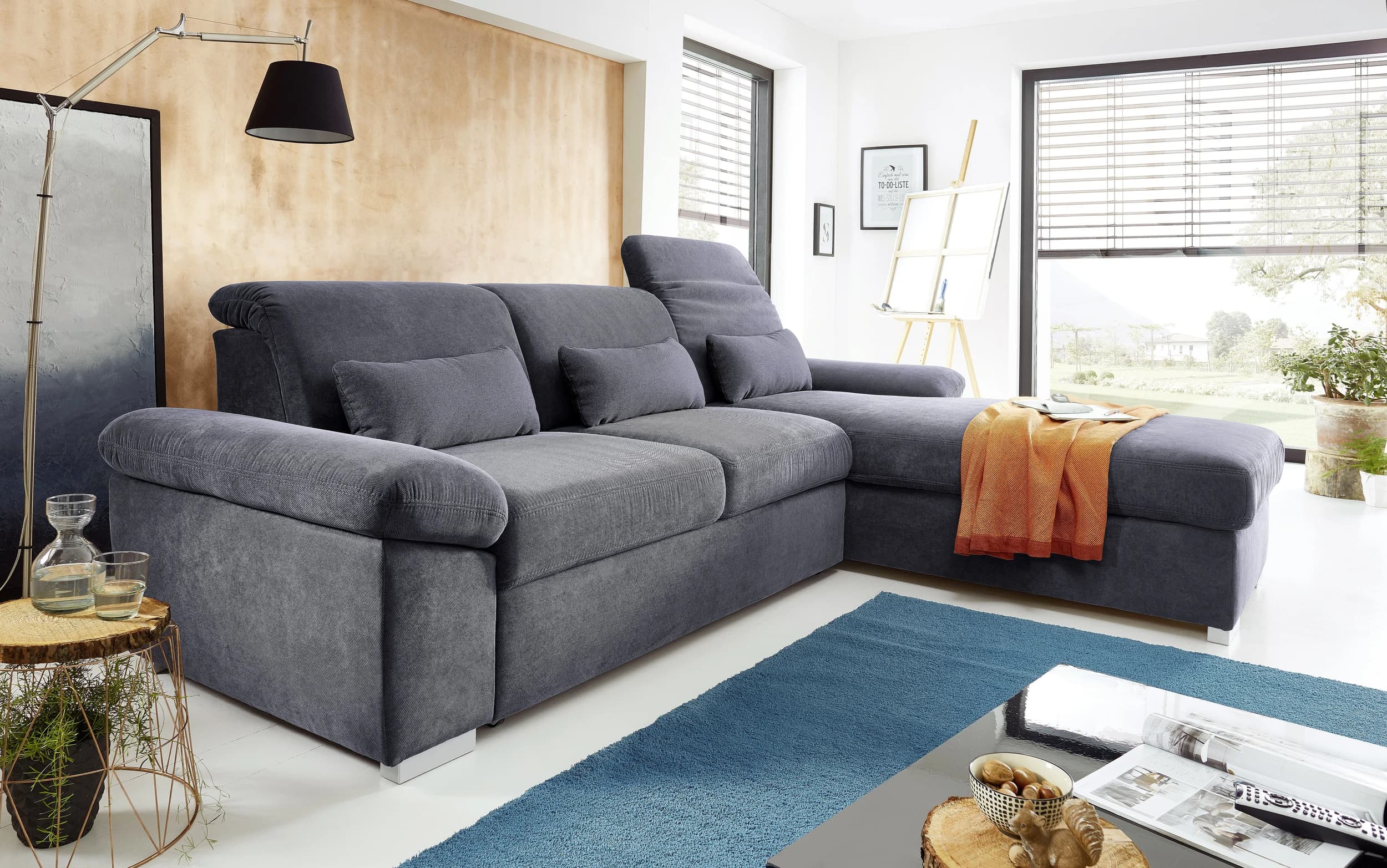 Ecksofa - 3-Sitzer, Ecke rechts inkl. Armteilverstellung in Microfaser Grau