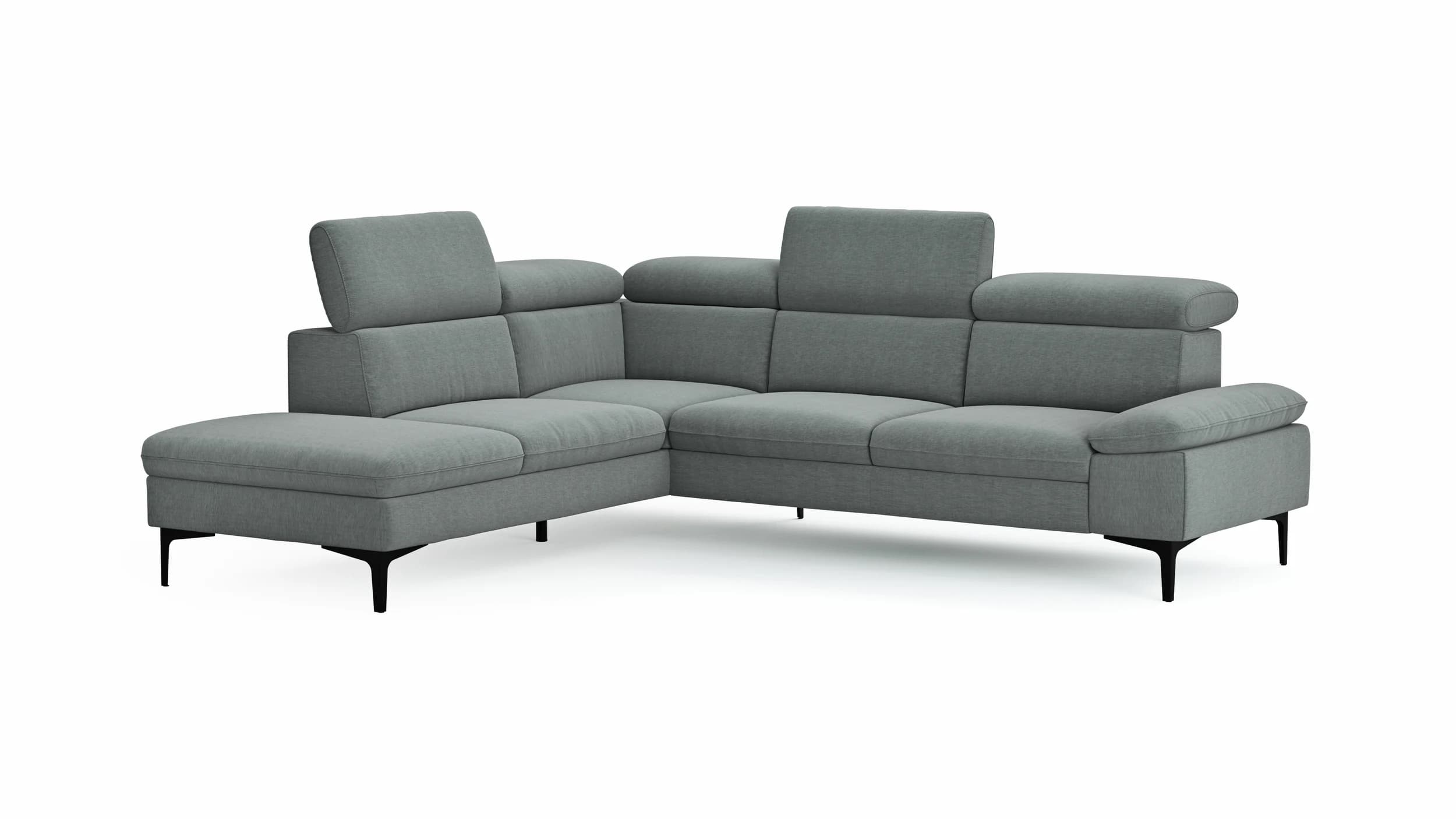 Ecksofa Felipa - Ecke links mit 2,5-Sitzer inkl. Kopfteil verstellbar, Stoff, Grau