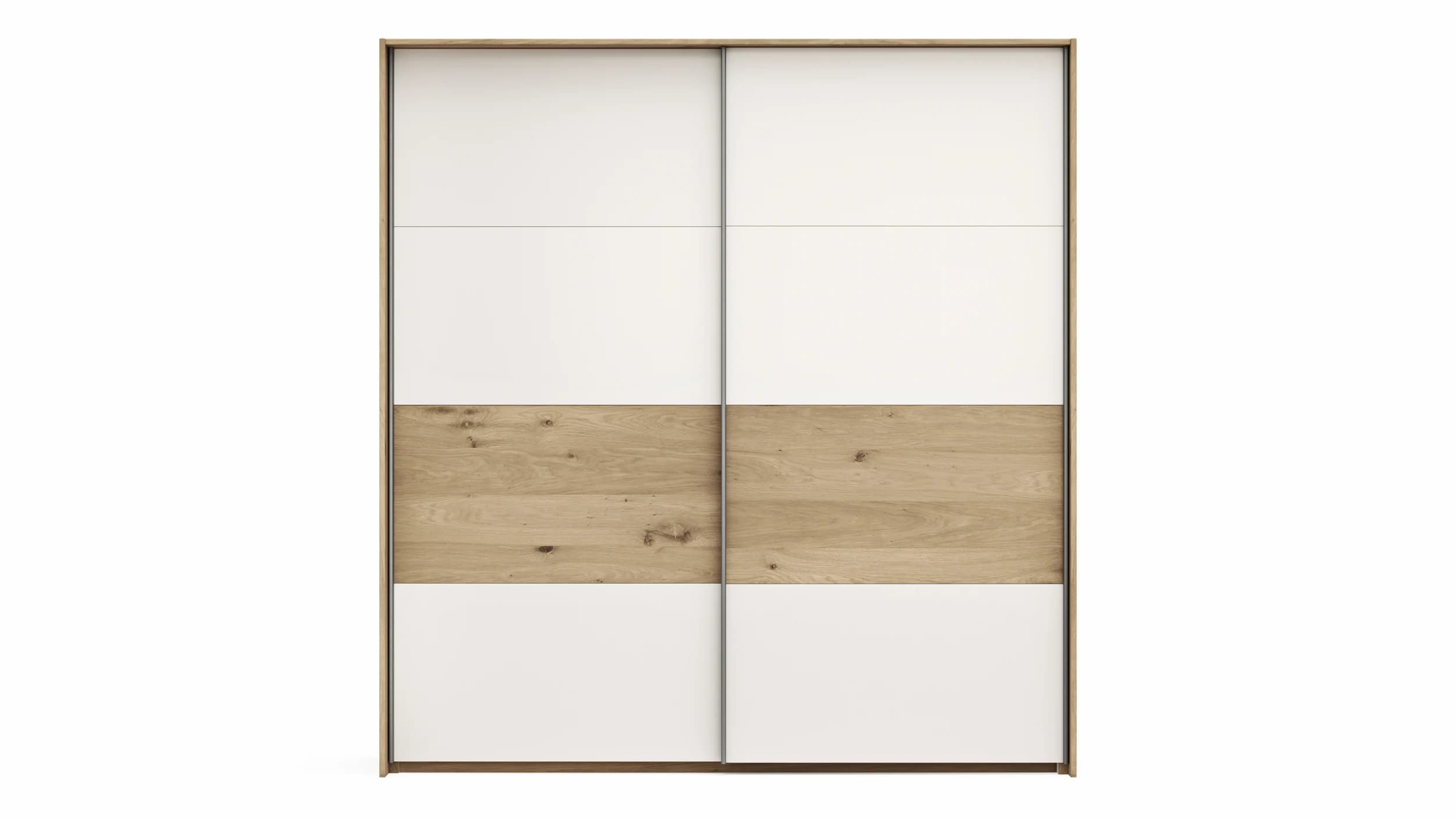 Schwebetürenschrank Viana - B ca. 188 cm, Furnier, Balkeneiche, Weiß