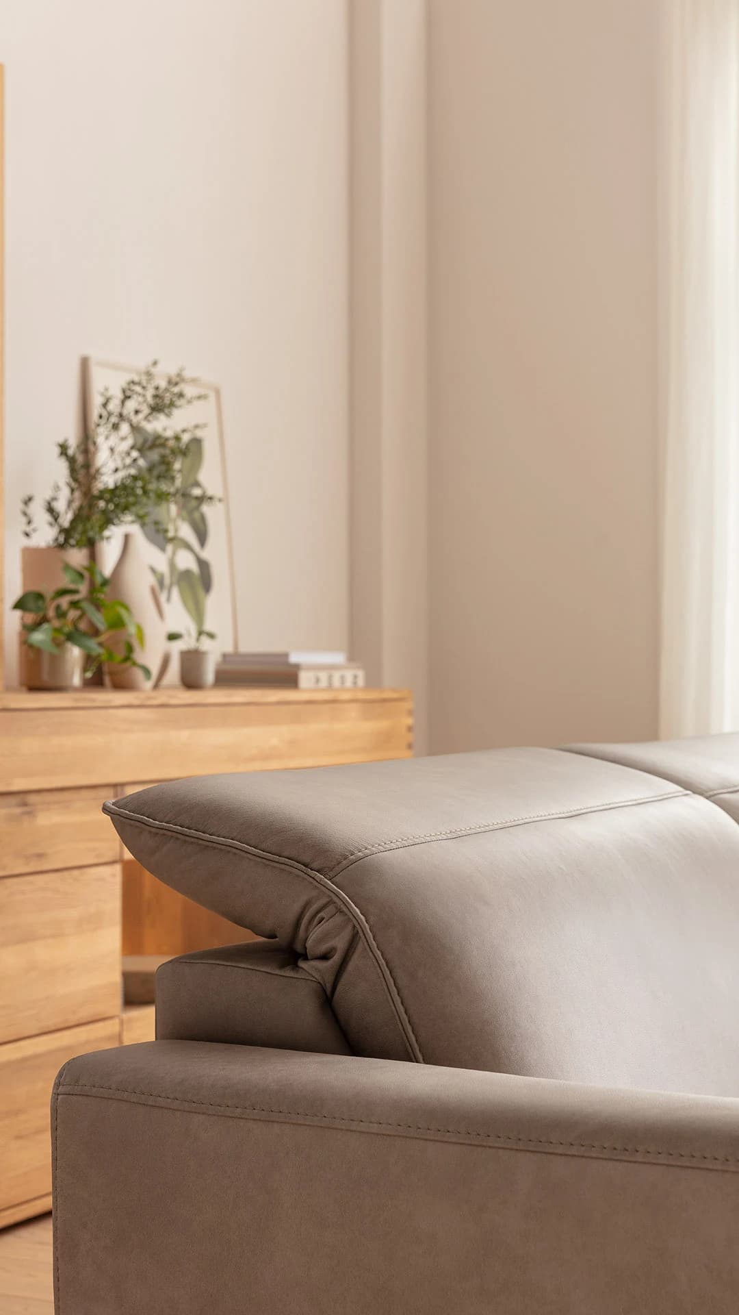 Sofa Tulsa KV - 2,5-Sitzer, inkl. Relaxfunktion und Kopfteilverstellung (motorisch), Leder, Graubeige