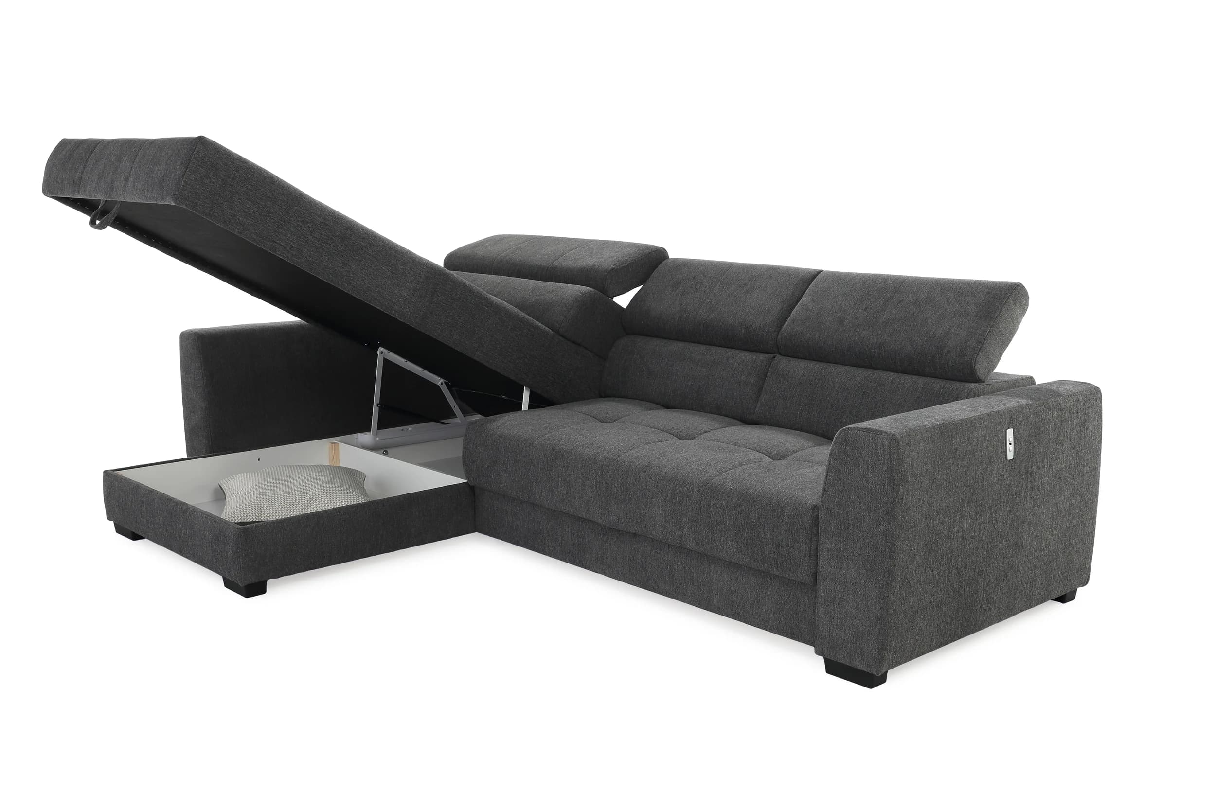 Ecksofa - 2-Sitzer, Ecke rechts, Stoff, Dunkelgrau