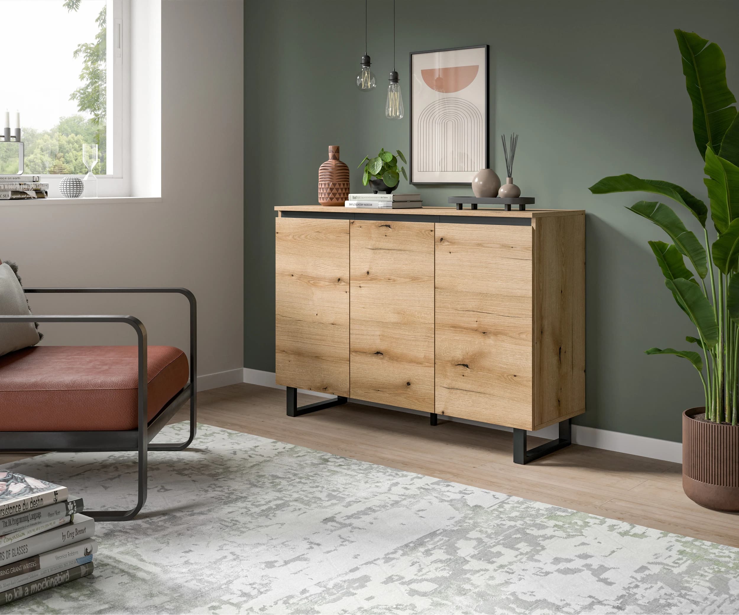 Sideboard - B ca. 120 cm, Evoke Eiche Nachbildung, Schwarz