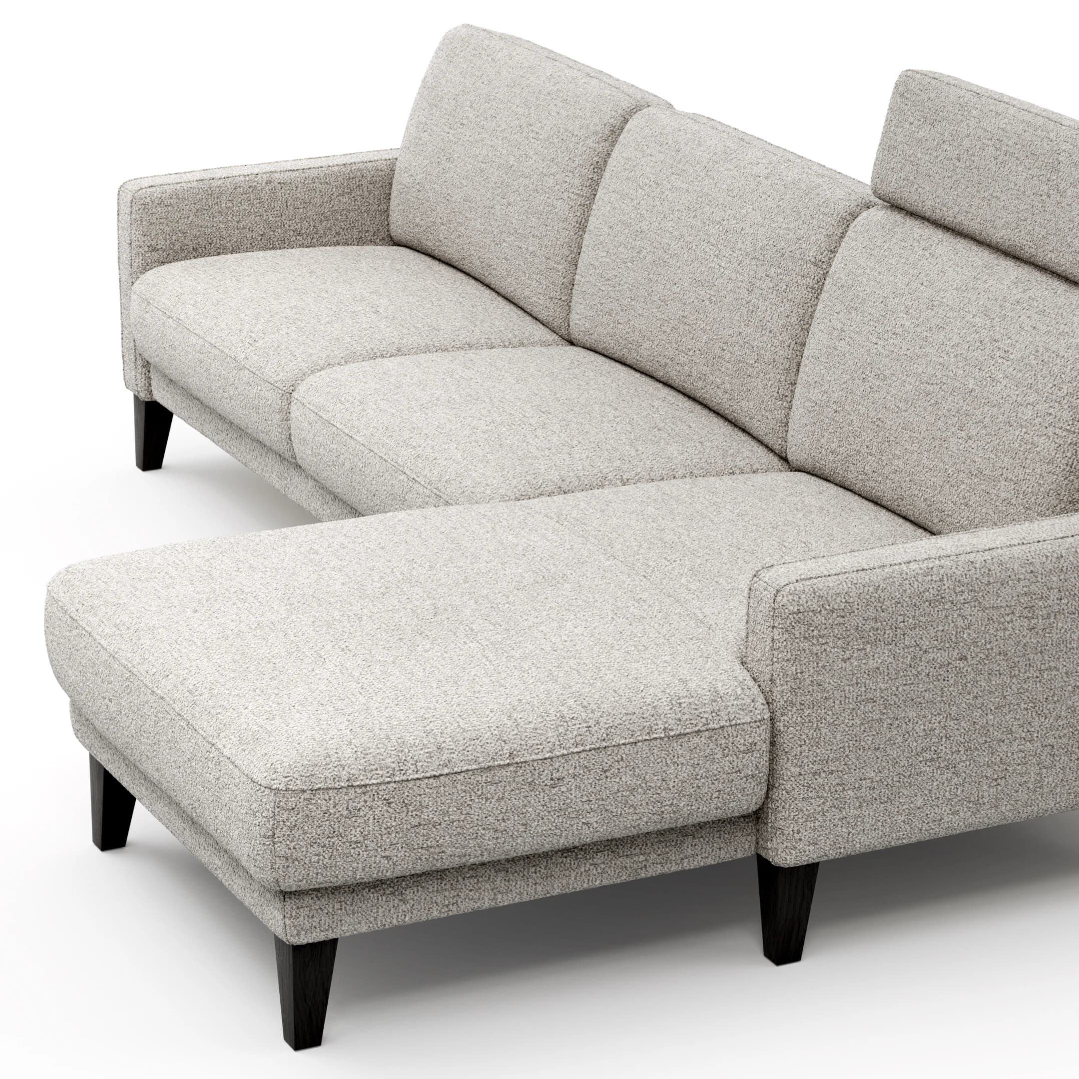 Ecksofa Matero - 2,5-Sitzer mit Longchair rechts inkl. Relaxfunktion motorisch, Stoff, Hellgrau