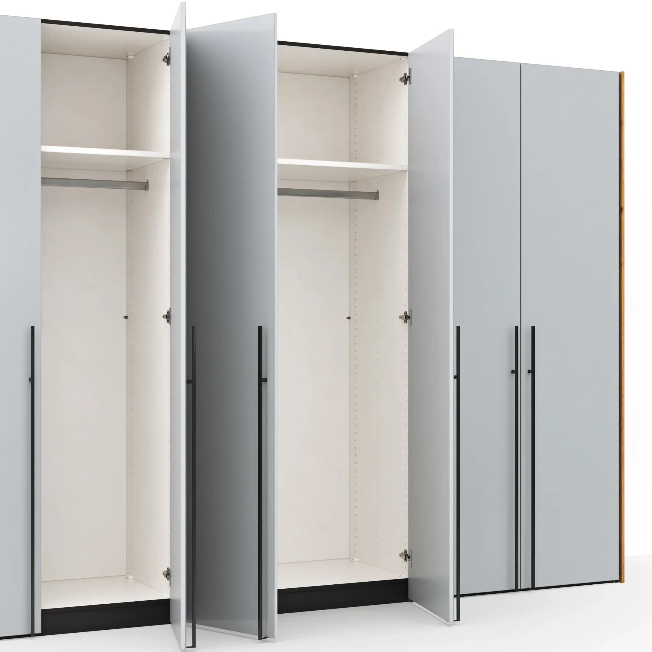 Drehtürenschrank Colorado - B ca. 307 cm, Glas, Hellgrau matt