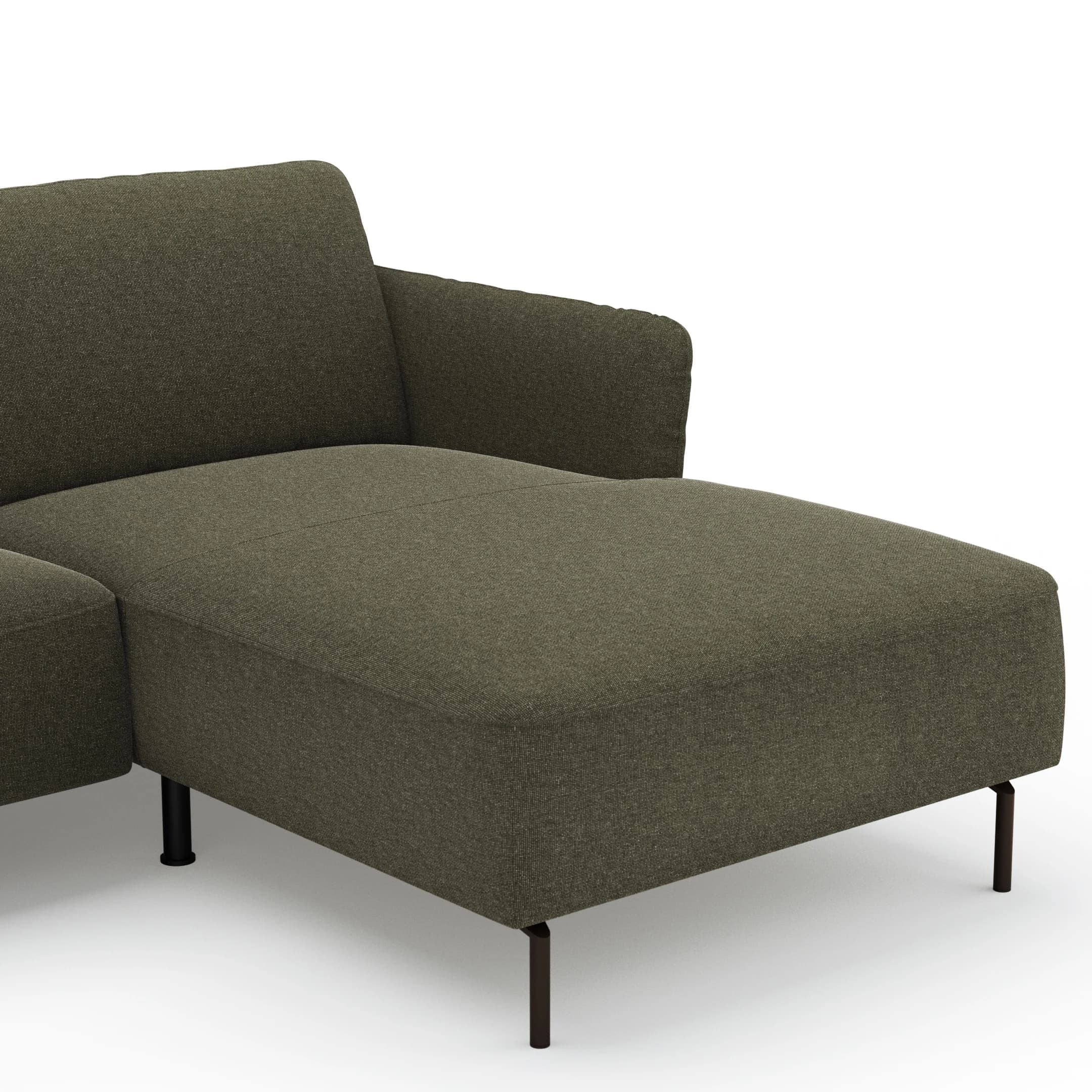 Ecksofa Leona - 3-Sitzer mit Longchair rechts, Stoff, Braungrün