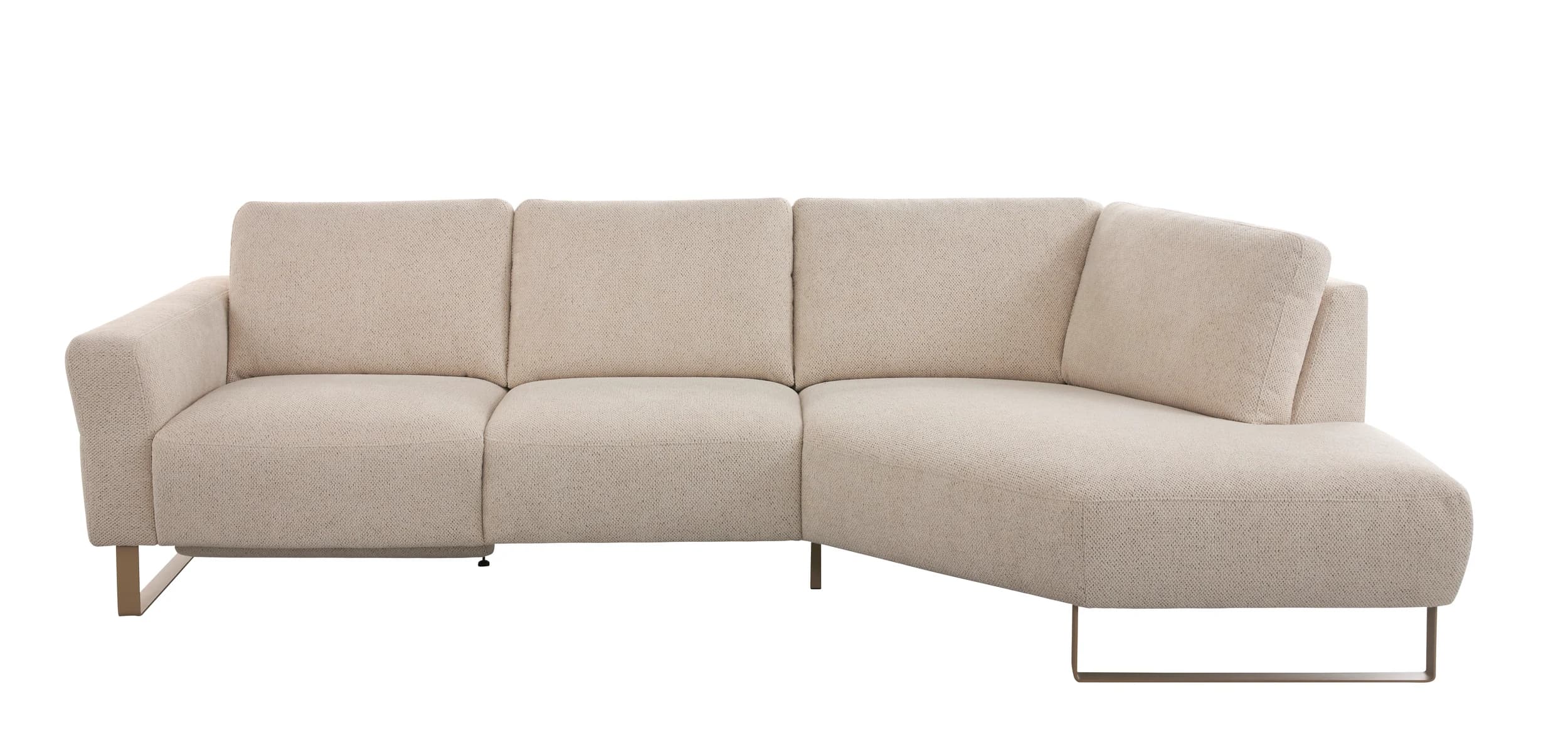 Ecksofa Leona - 2,5-Sitzer mit Ecke rechts inkl. Relaxfunktion motorisch, Stoff, Creme 