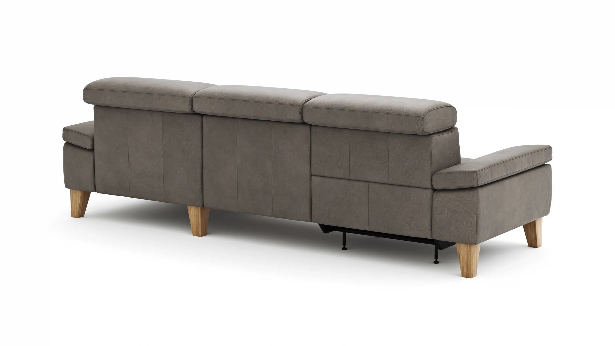 Ecksofa Hudson - 2,5-Sitzer mit Longchair rechts, inkl. Kopfteil/Armlehne verstellbar und Relaxfunktion (motorisch), Stoff, Steingrau