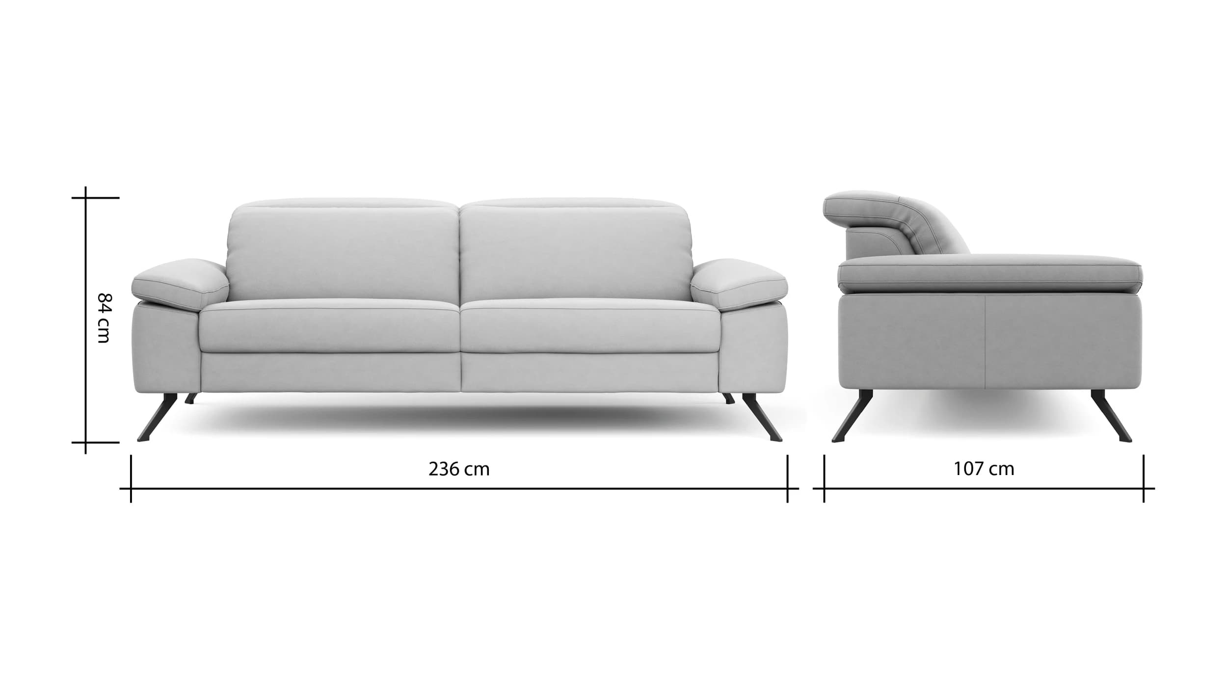Sofa Rafaela 2.0 - 3-Sitzer inkl. Kopfteil verstellbar, Leder, Champagner