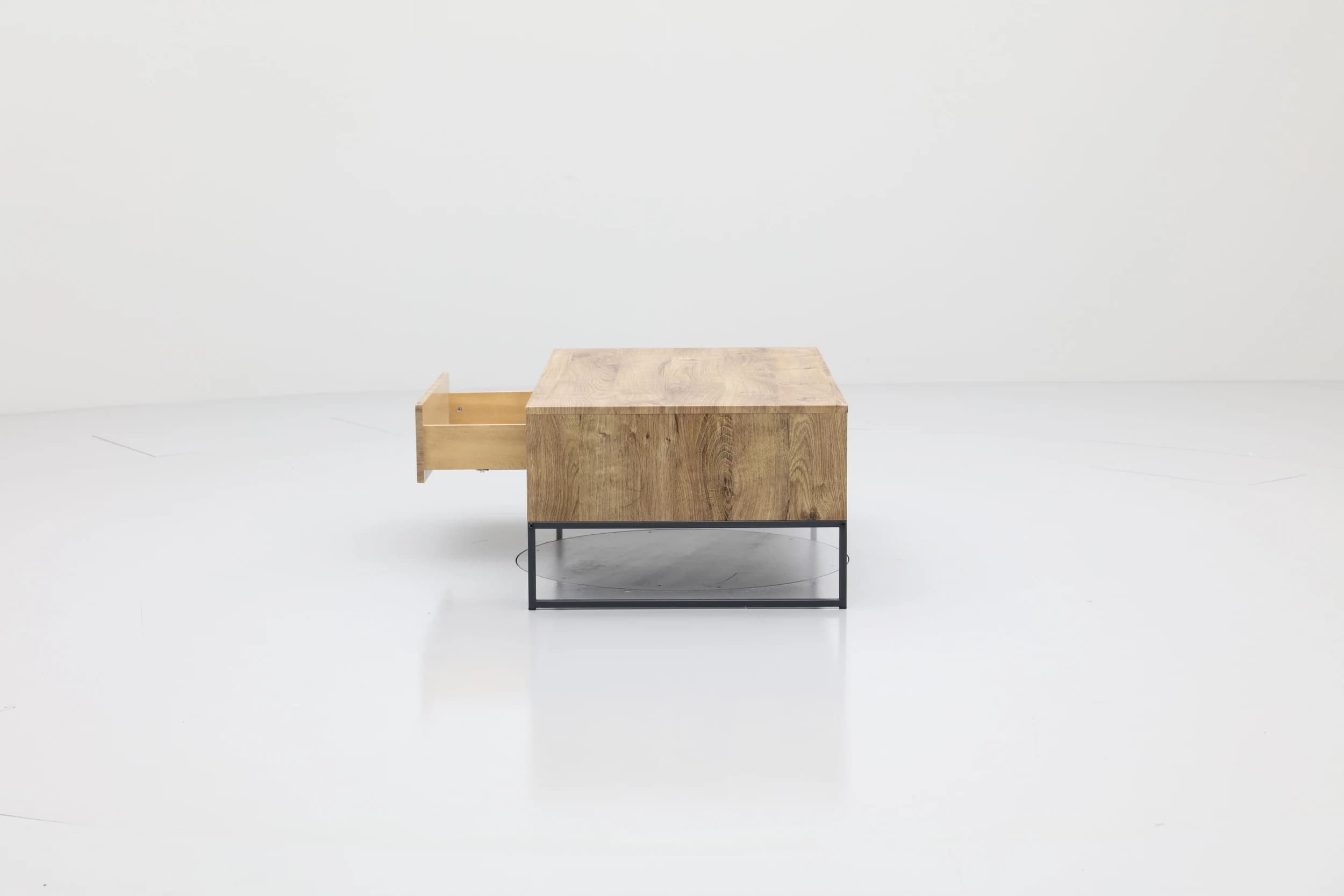 Couchtisch - mit Schubkasten, LBH ca. 115x65x42 cm, Eiche, Metallgestell