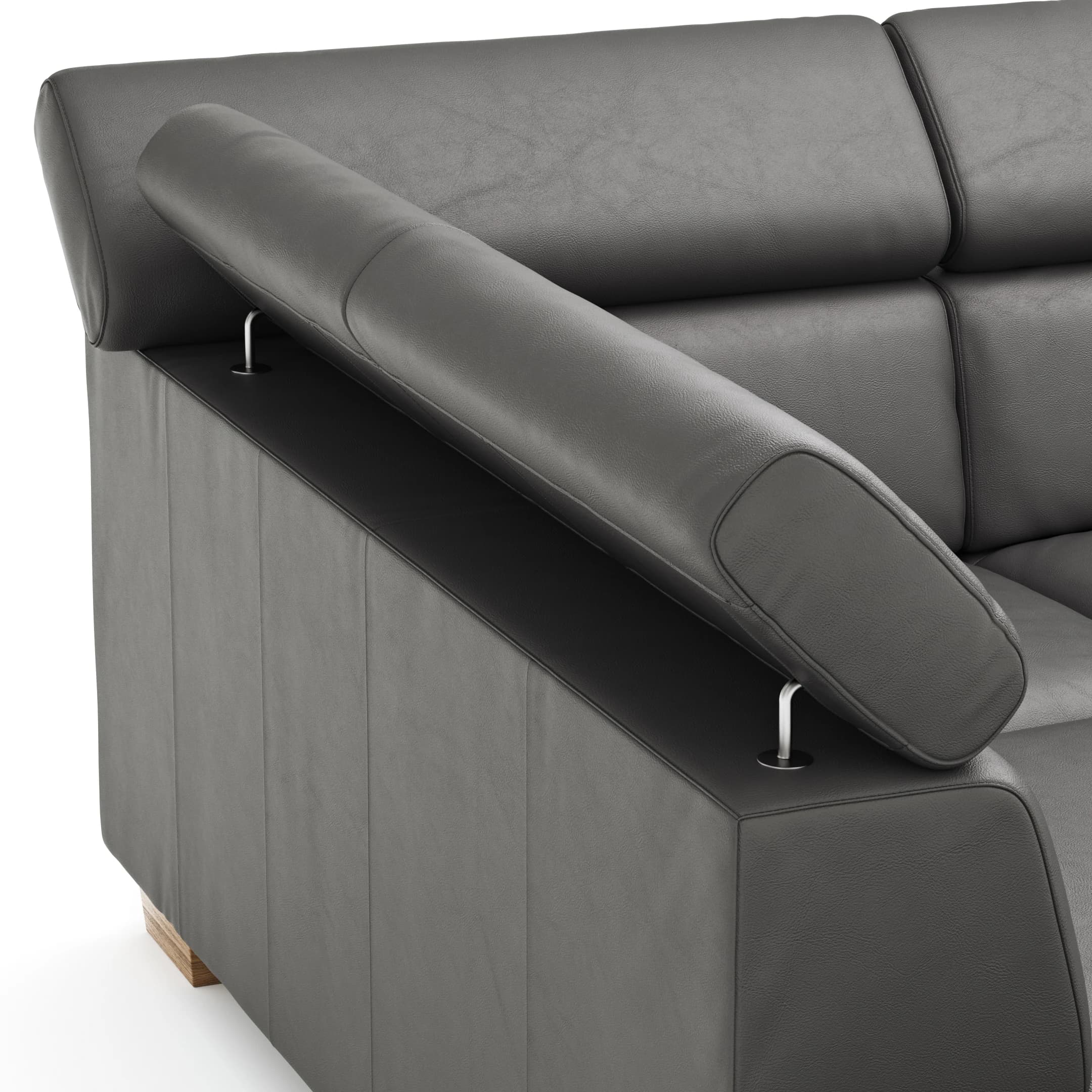 Ecksofa Philadelphia - Ecke links, 2,5-Sitzer, Kopfteil verstellbar (manuell), Sitzvorzug (motorisch),  Leder, Anthrazit