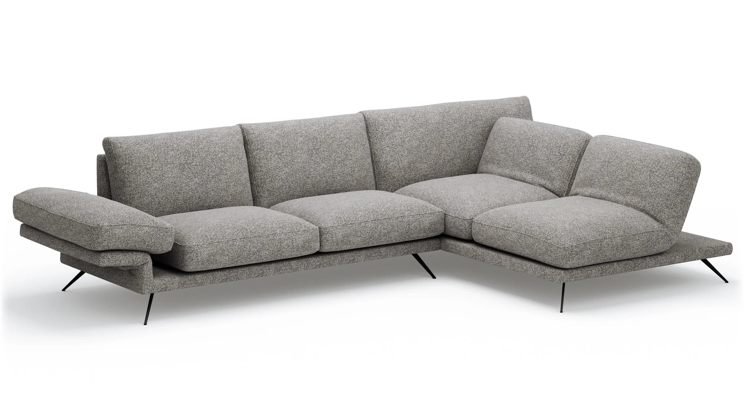 Ecksofa Valdemoro - 2,5-Sitzer mit Longchair rechts inkl. Rückenlehne verstellbar, Stoff, Grau