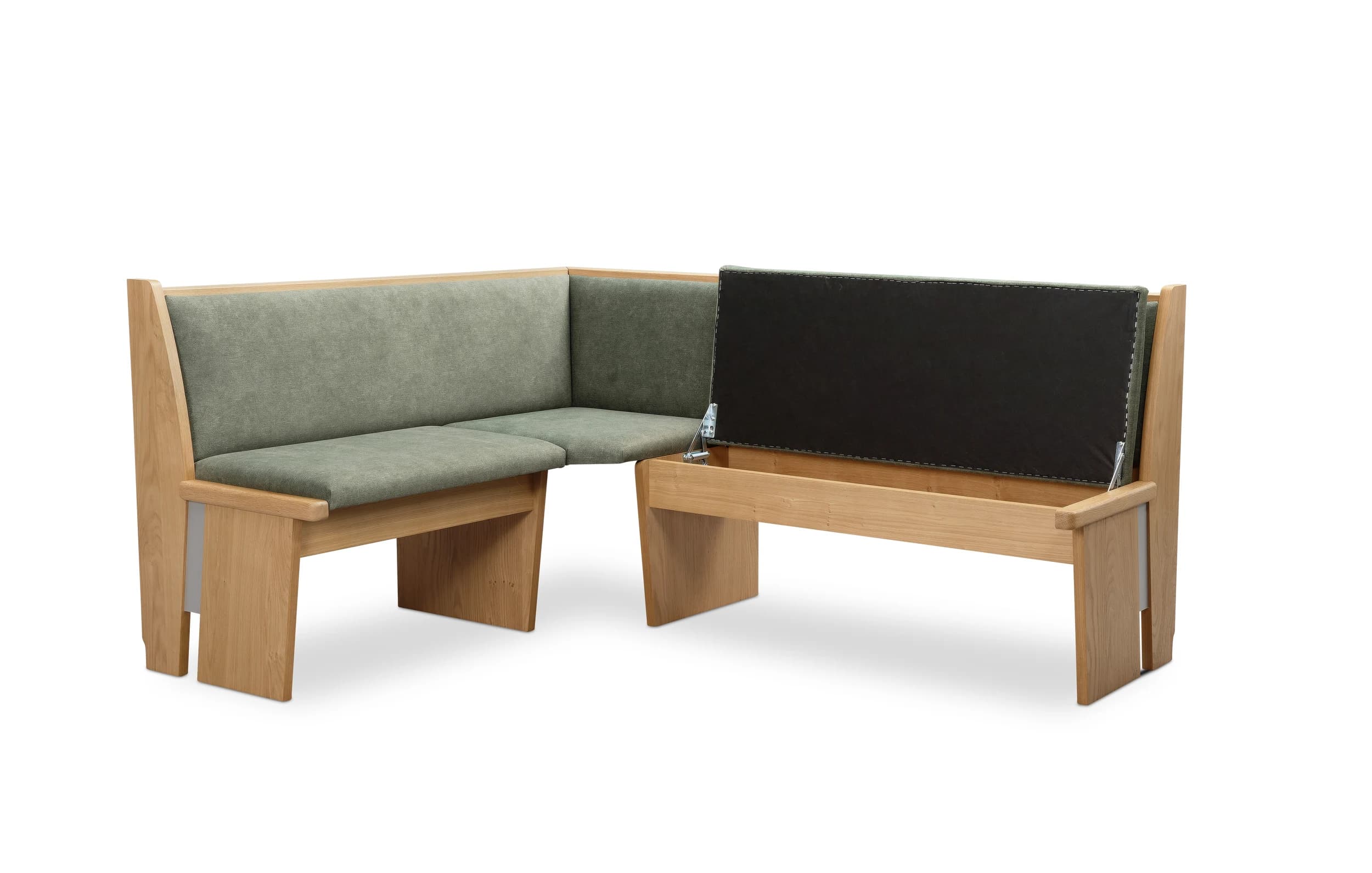 Eckbank - mit Truhe, BT  ca. 185 x 145 cm, Wildeiche furniert, Stoff grün