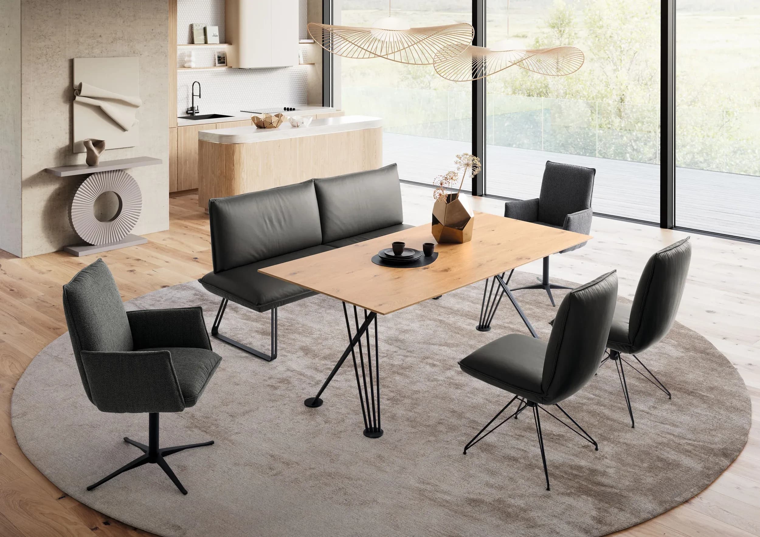 Polsterbank - B ca. 198 cm, 3-Sitzer, Leder, Lava
