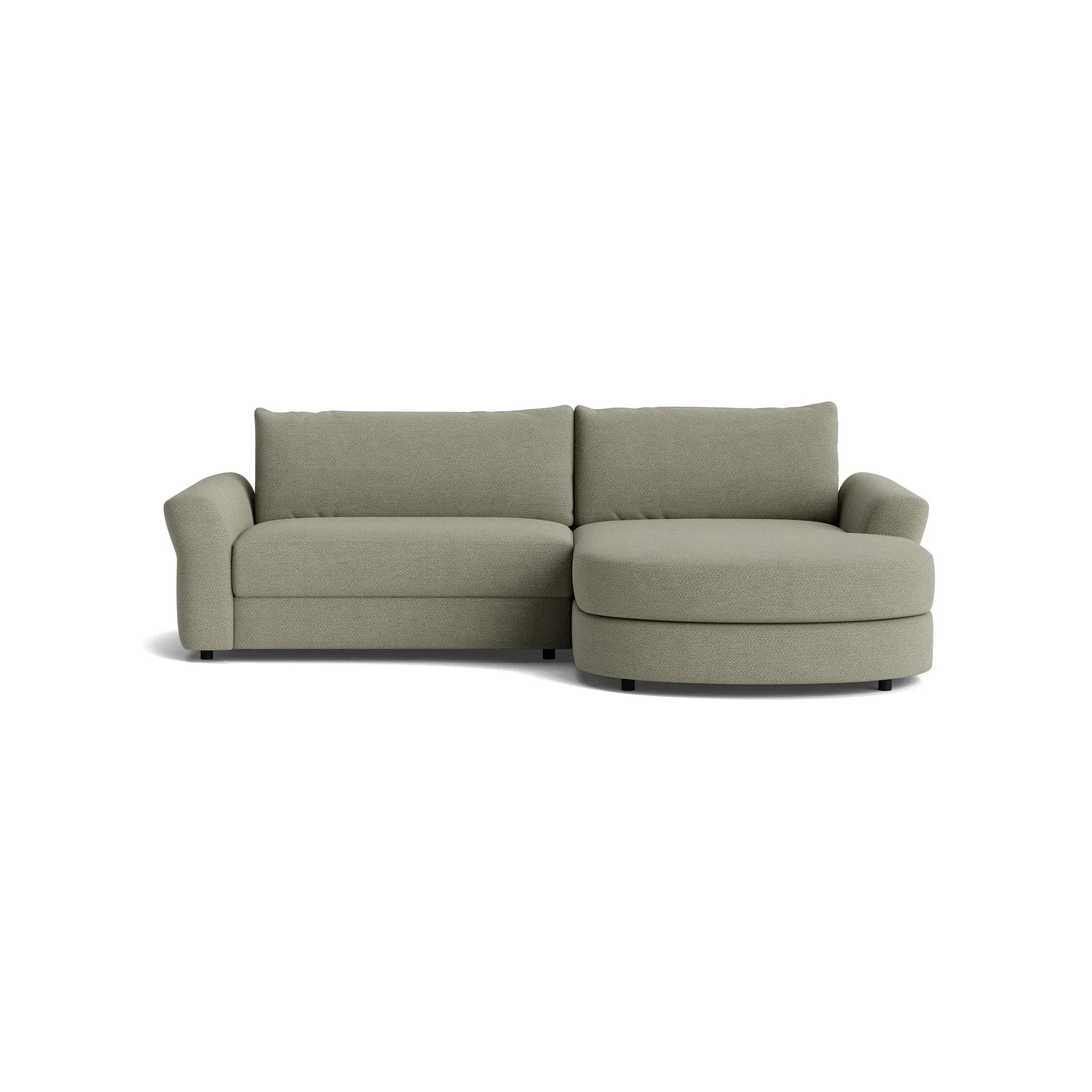Ecksofa Almeria - 1,75-Sitzer mit runden Longchair rechts, Stoff, Schlammgrün