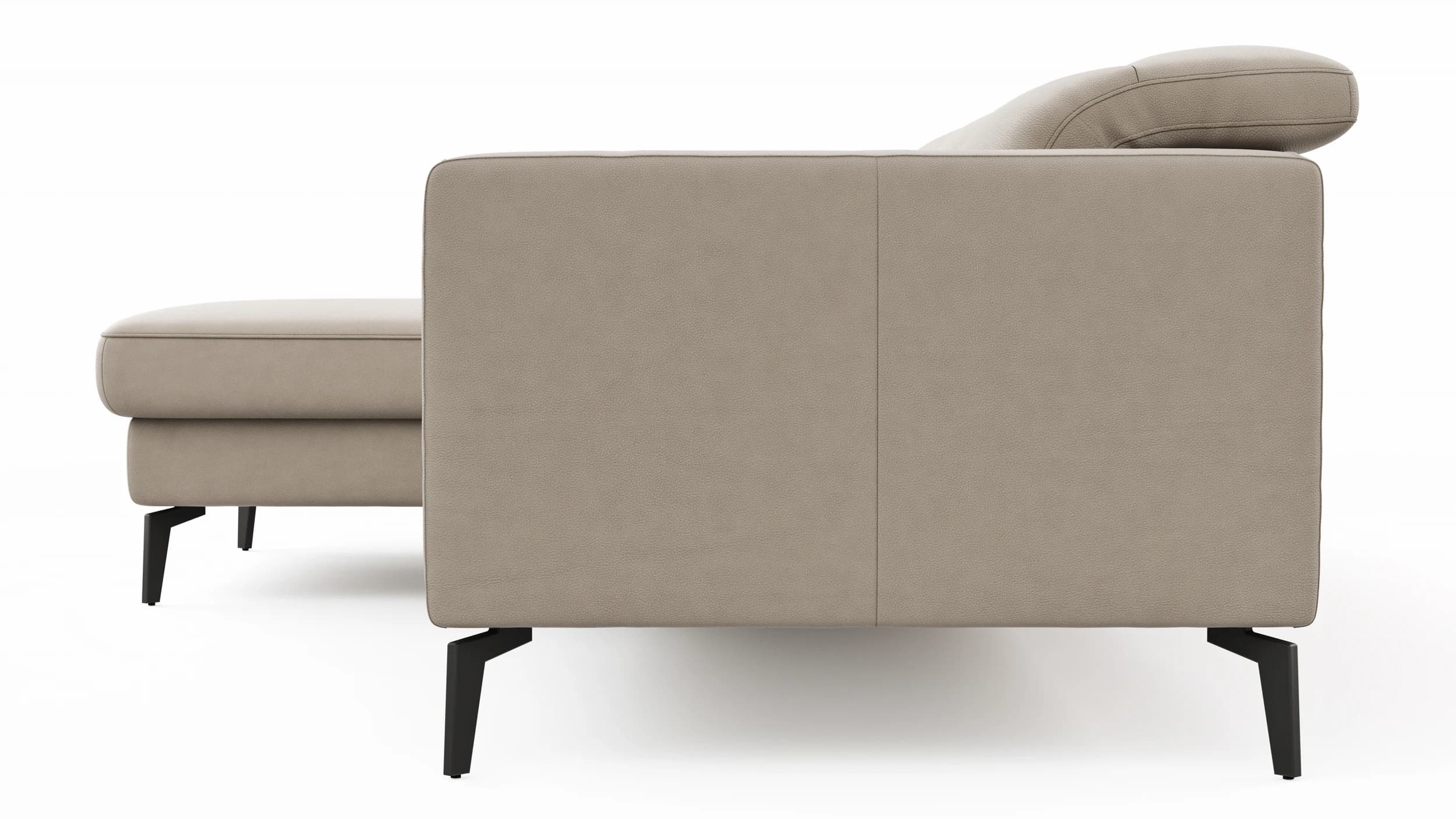 Ecksofa Rafaela 2.0 - Longchair mit 2,5-Sitzer rechts inkl. Kopfteilverstellung, Leder, Champagner