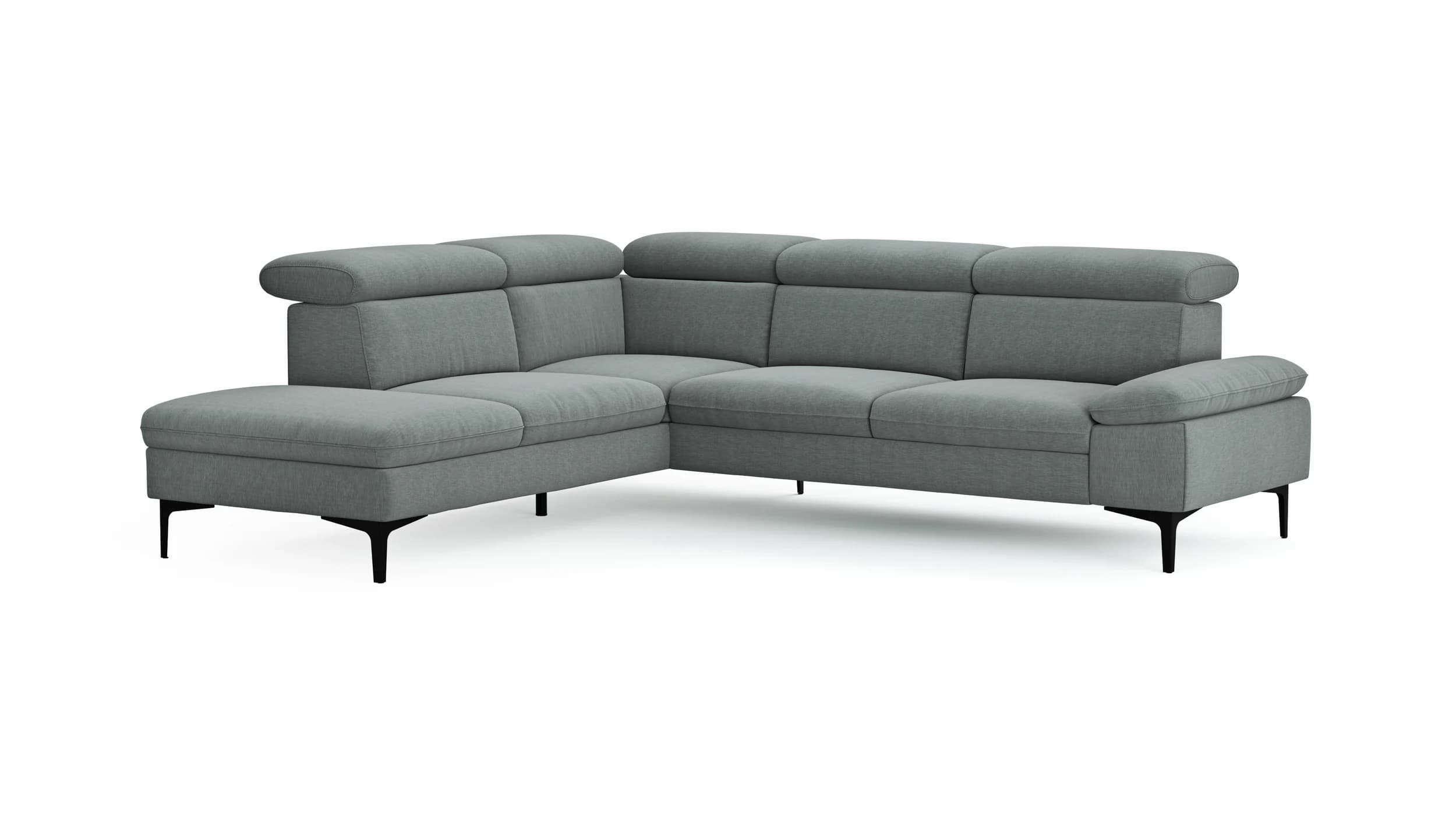 Ecksofa Felipa - Ecke links mit 2,5-Sitzer inkl. Kopfteil verstellbar, Stoff, Grau