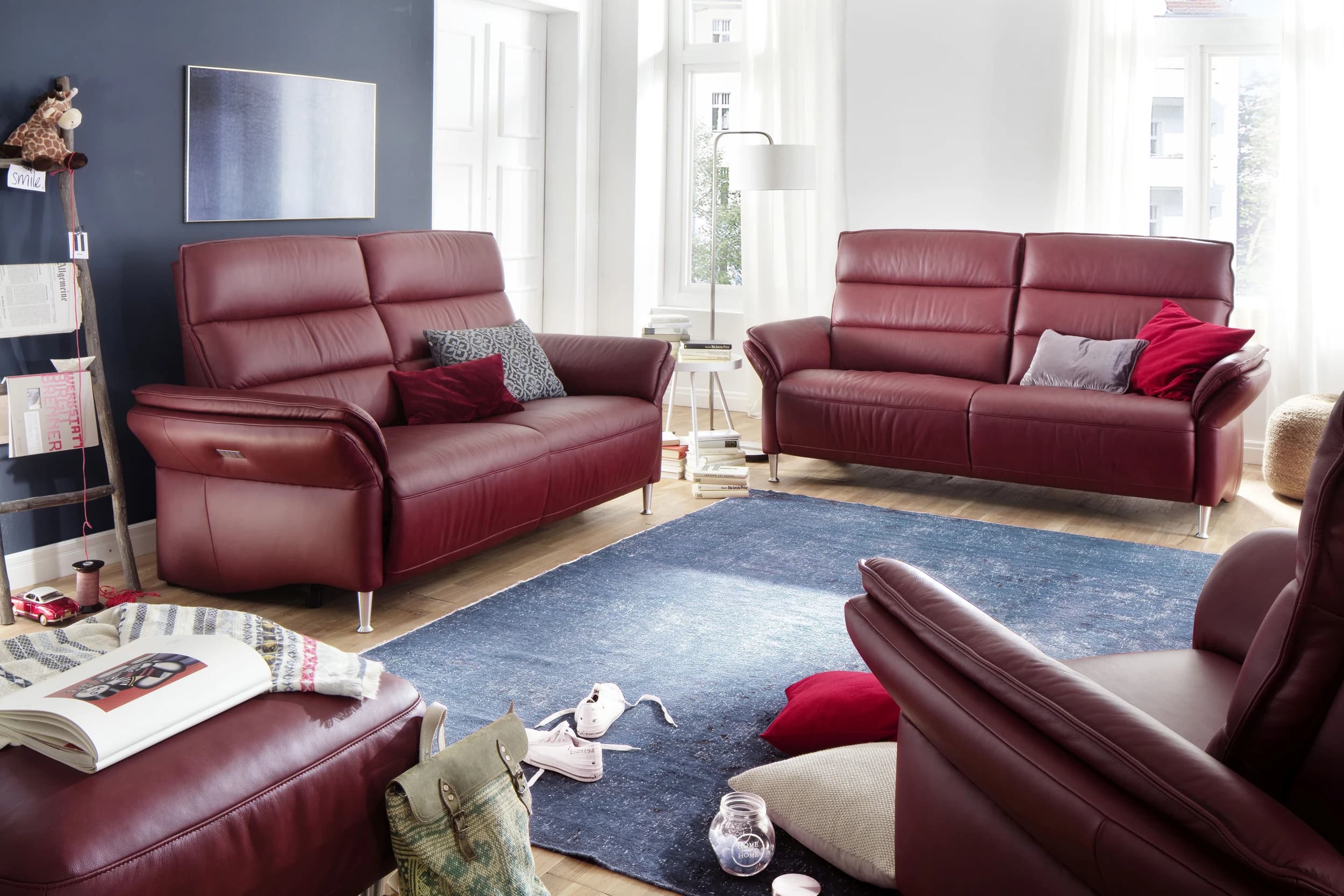 Sofa - 3-Sitzer, Leder, Rot