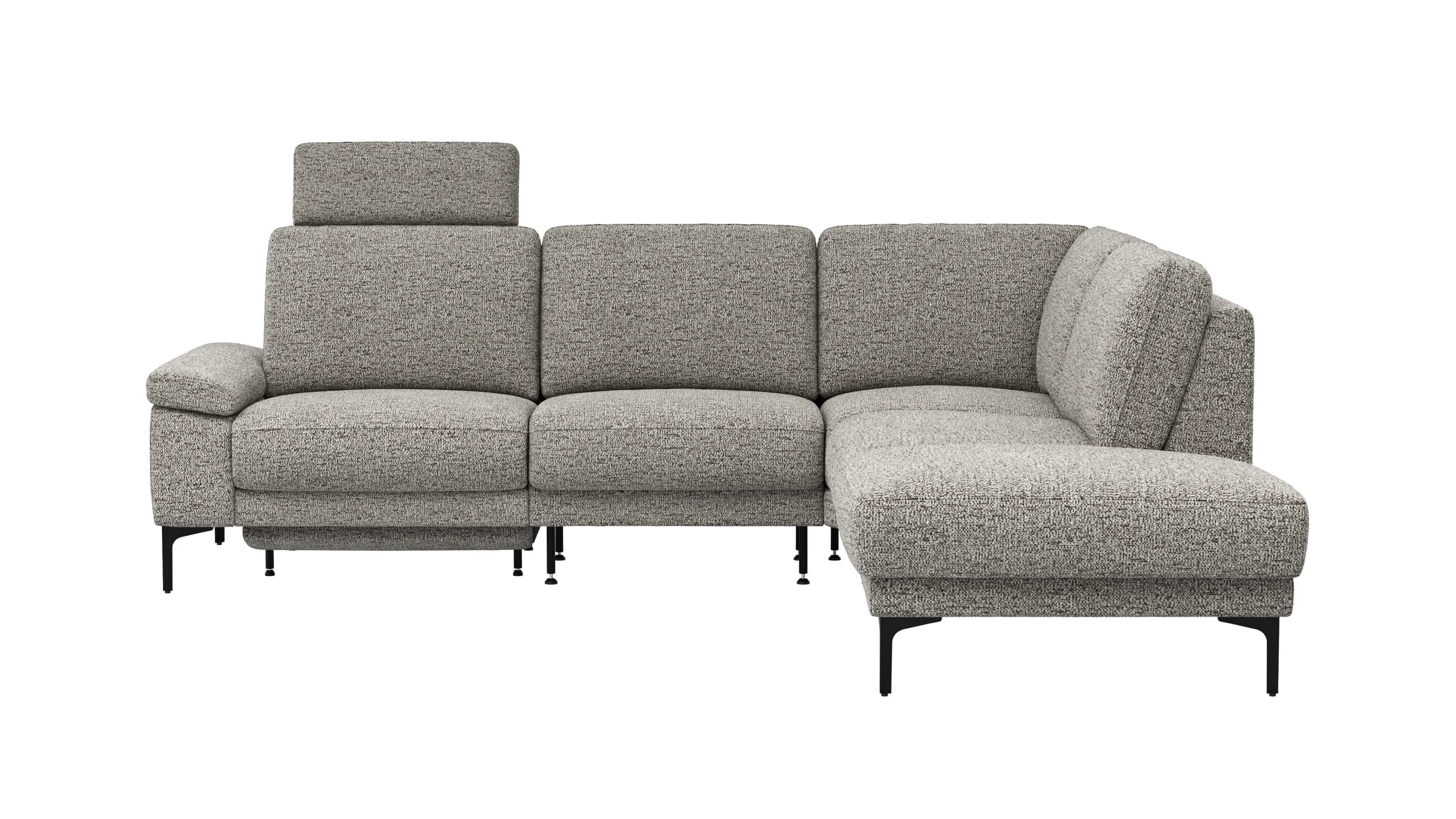 Ecksofa Matero - 2-Sitzer mit Ecke rechts inkl. Relaxfunktion motorisch und Sitzvorzug, Stoff, Graubeige