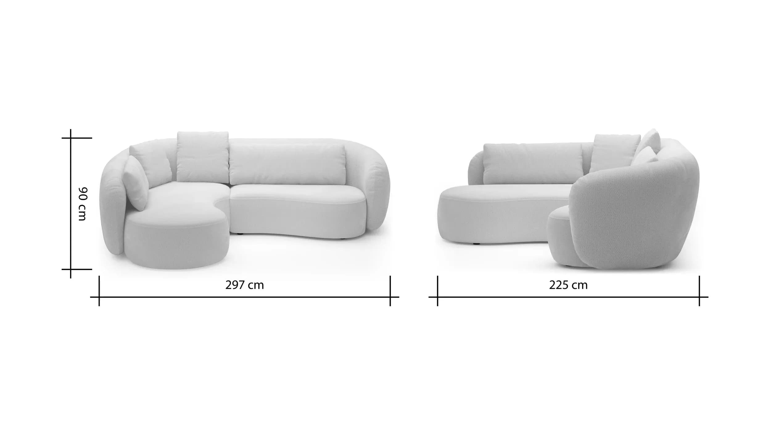 Ecksofa Karasu - Ottomane links mit 3-Sitzer rechts, Stoff, Creme