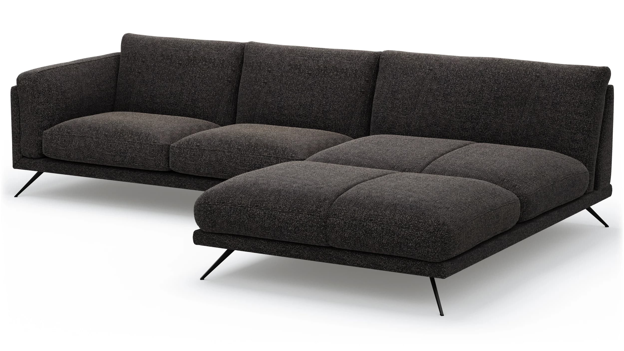 Ecksofa Valdemoro - 2,5-Sitzer mit Longchair rechts inkl. Rückenlehne verstellbar, Stoff, Anthrazit