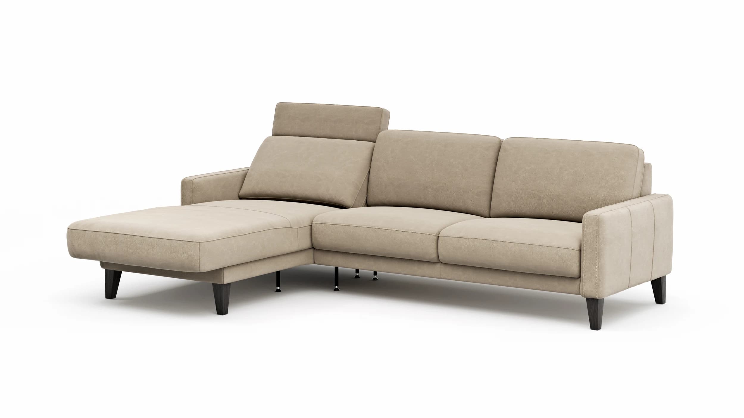 Ecksofa Matero - Longchair mit 2,5-Sitzer rechts inkl. Relaxfunktion motorisch, Leder, Taupe