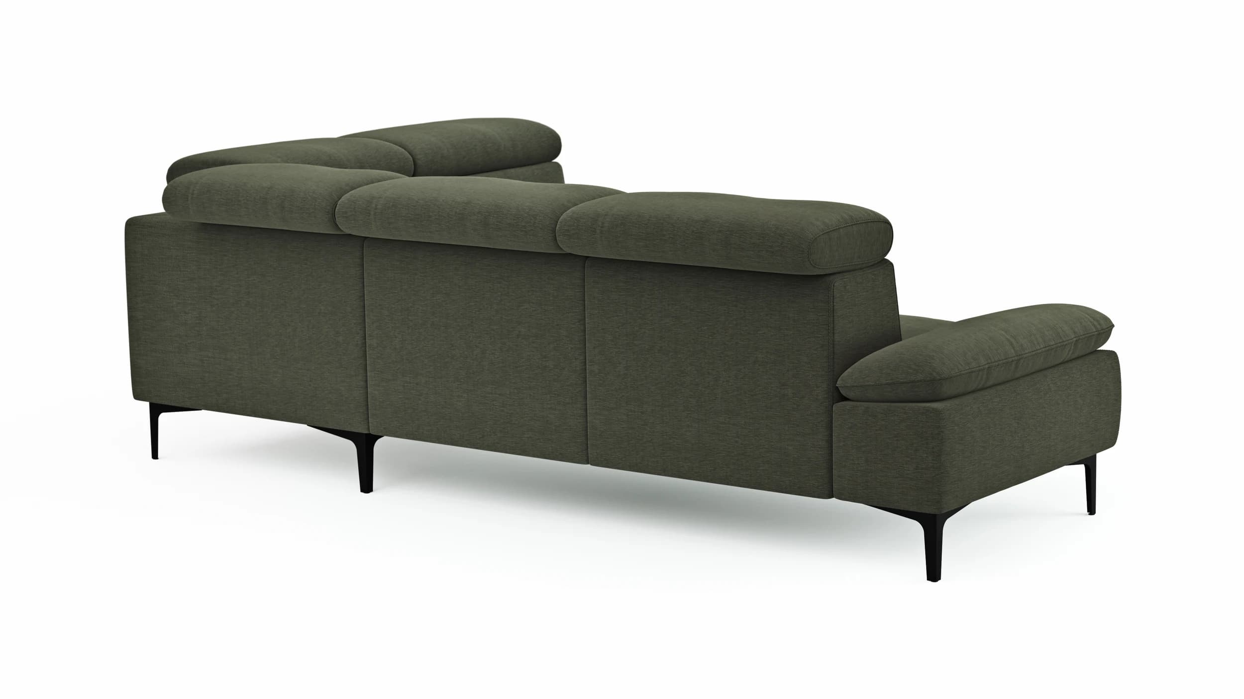 Ecksofa Felipa - 2,5-Sitzer mit Ecke rechts inkl. Kopfteil verstellbar, Stoff, Dunkelgrün