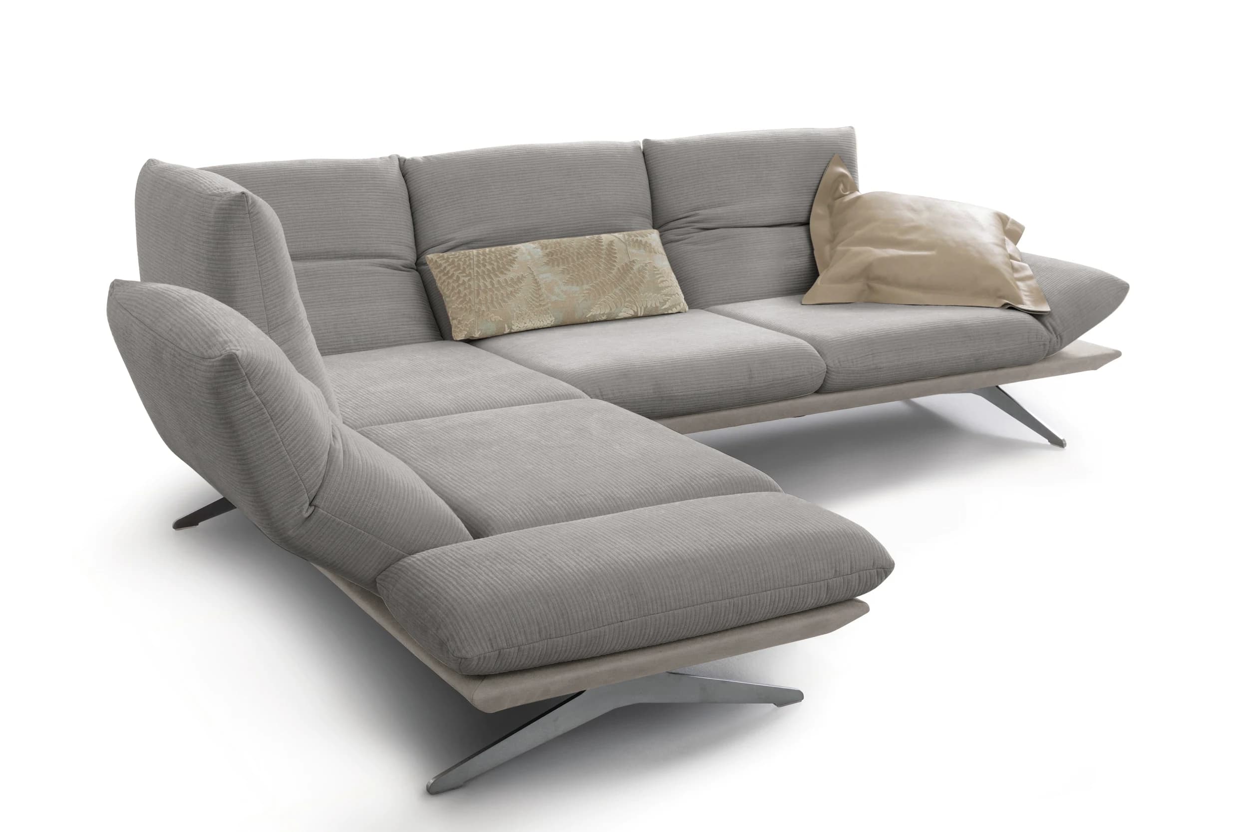 Ecksofa - Ecke links mit 2,5-Sitzer, Kopfteil/Armlehne verstellbar, Stoff, Hellgrau