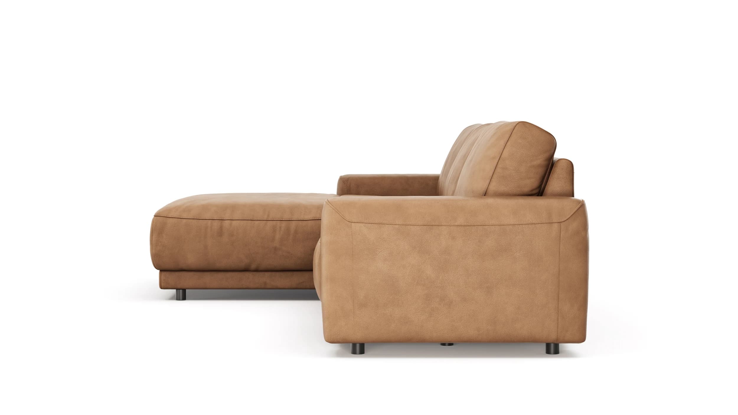 Ecksofa Balok - Longchair groß links mit 2,5-Sitzer, Leder, Cognac