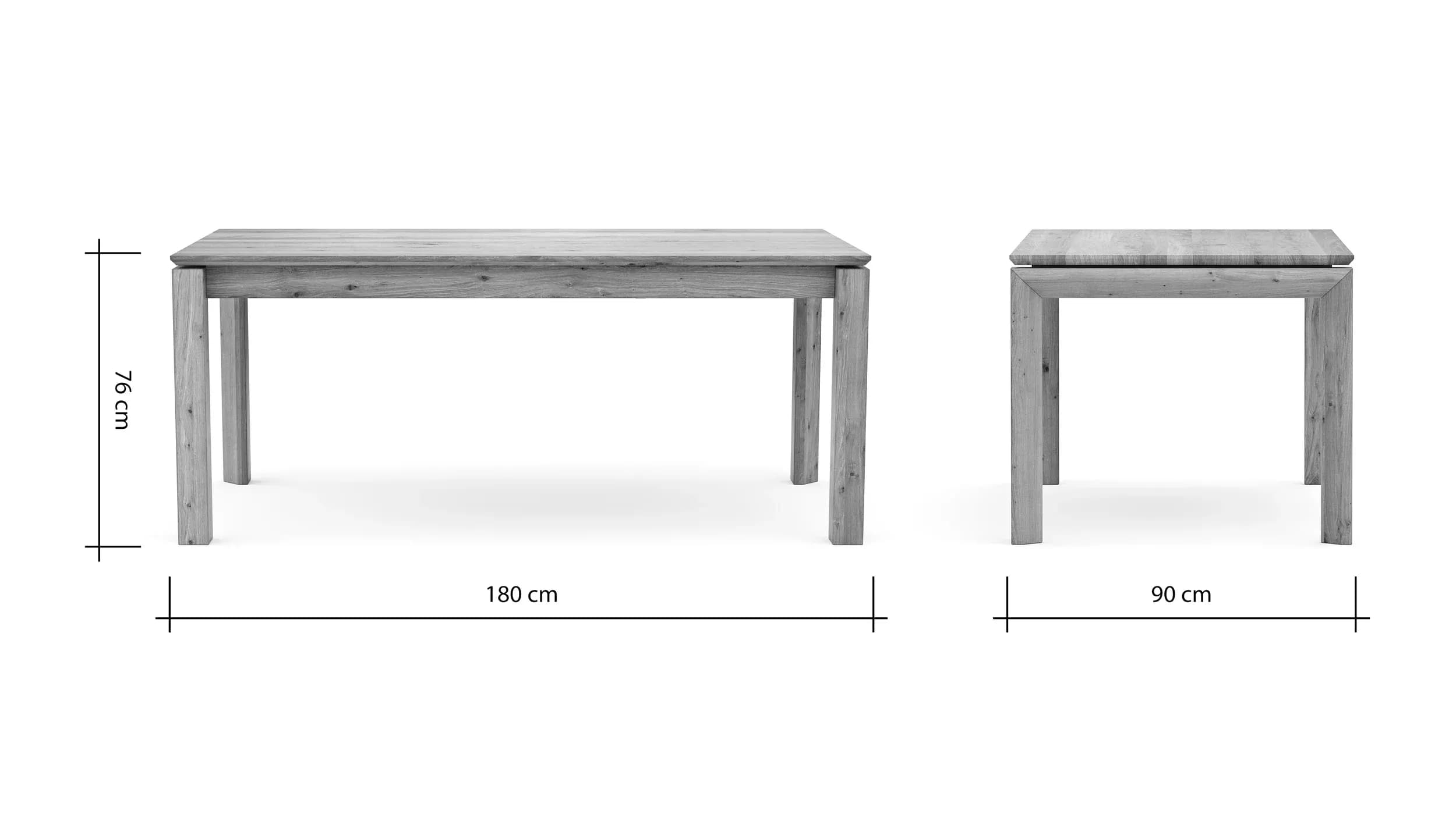Esstisch Farmingdale - ausziehbar, Platte mit schräger Kante, LB ca. 180x90 cm, Eiche massiv, geölt