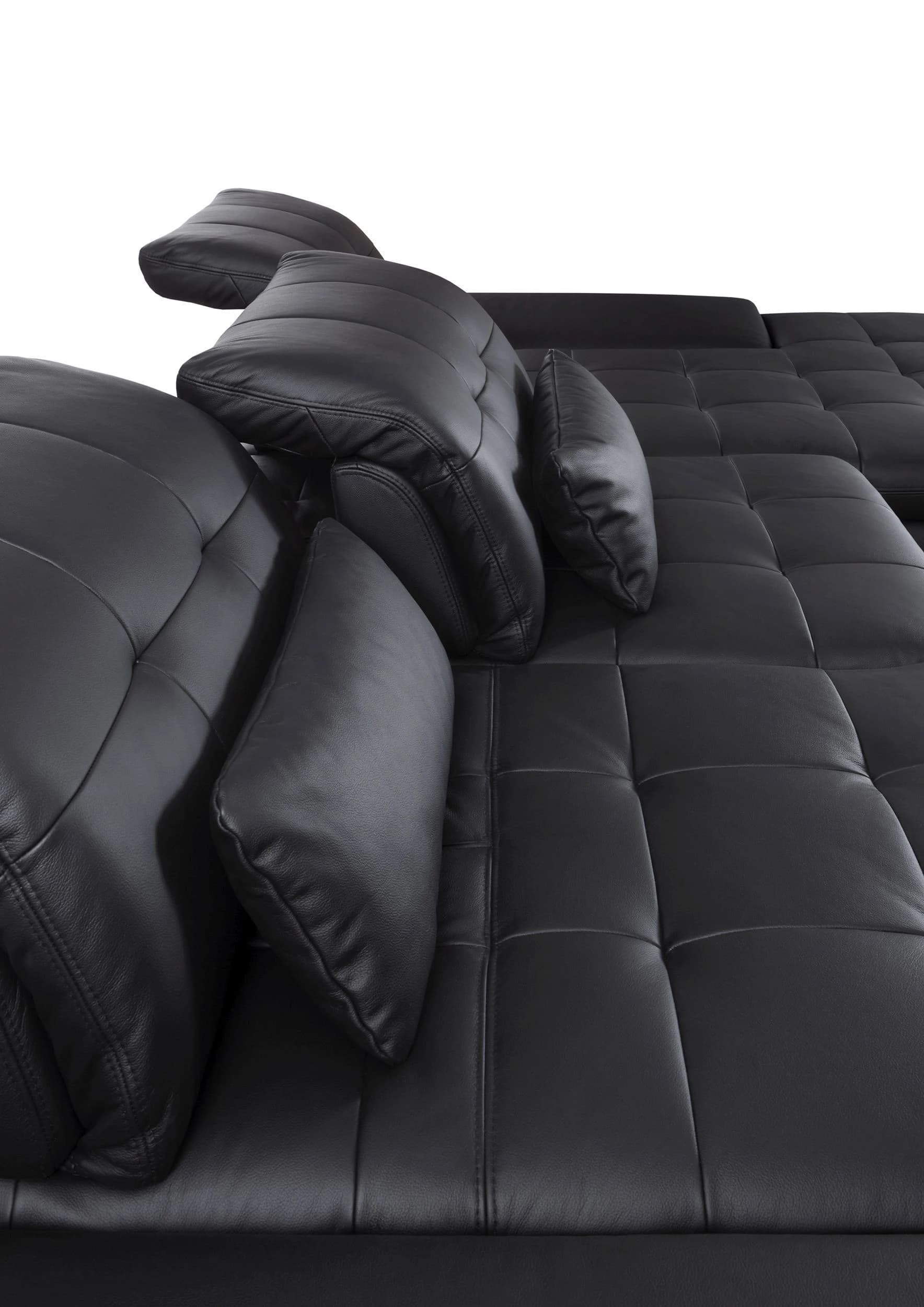 Sofa - 2-Sitzer mit Longchair rechts, inkl. Schwenkrückenfunktion, Leder, Schwarz