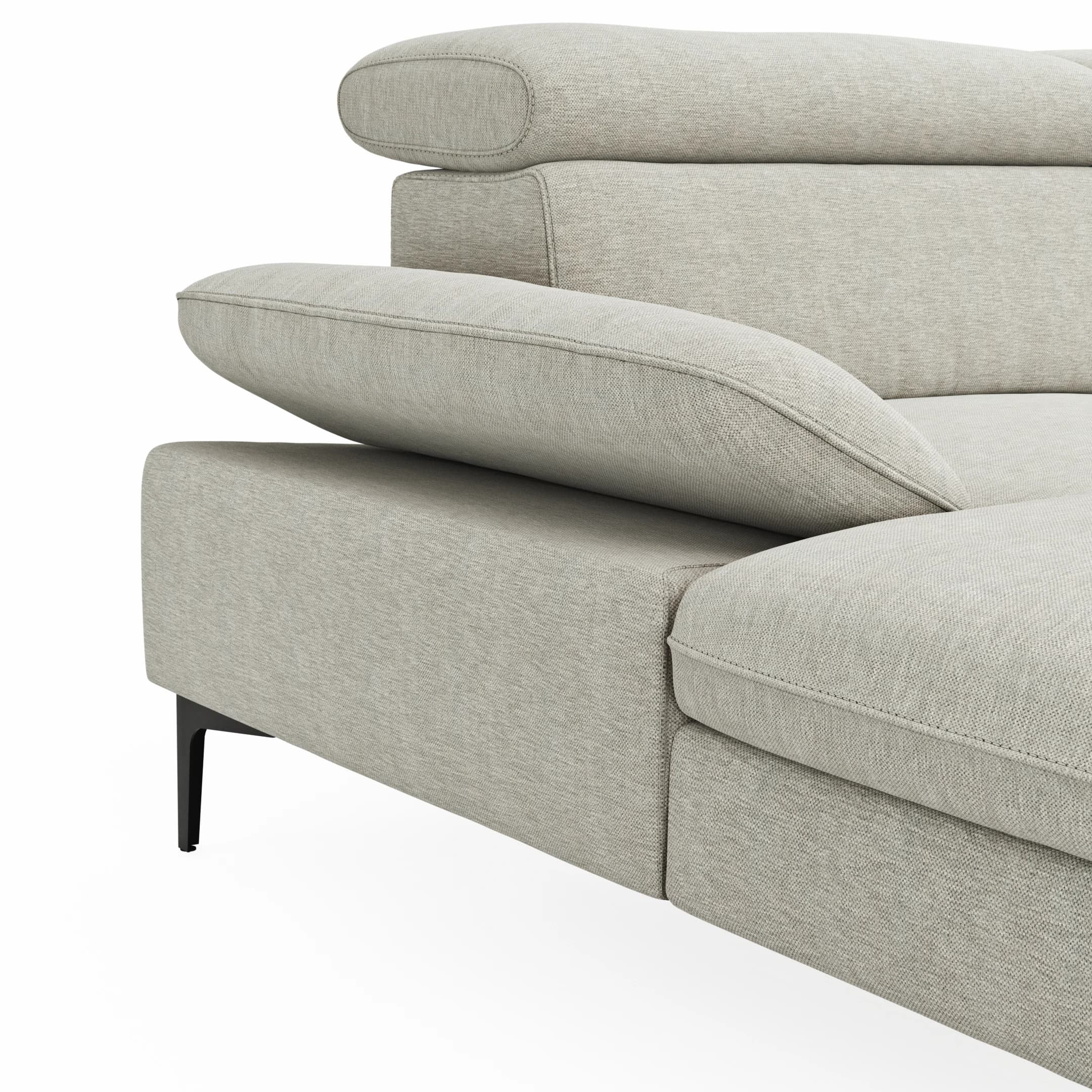 Ecksofa Felipa - Longchair links mit 2,5-Sitzer inkl. Armlehne verstellbar und Rückenlehne/Sitztiefe verstellbar (motorisch), Stoff, Natur