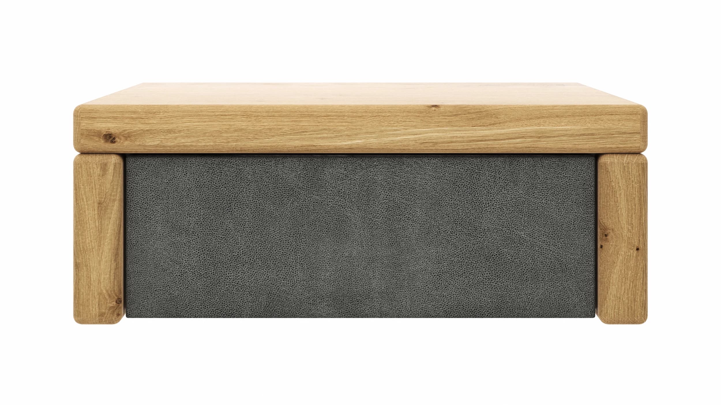 Nachttisch 1660 - Wildeiche massiv, geölt / Schubladenfront, Stoff, Graphit