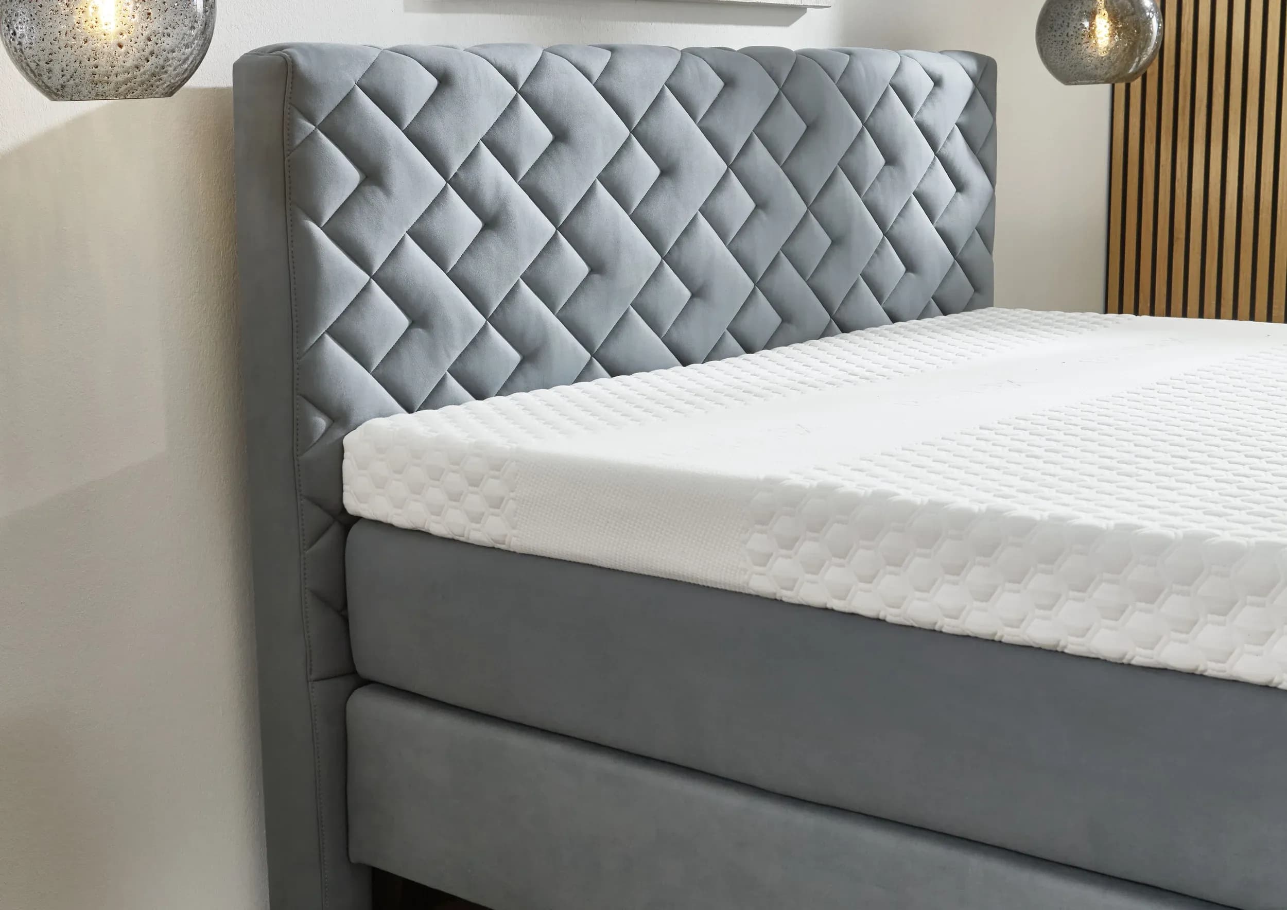 Boxspringbett - Liegefläche ca. 180x200 cm, Stoff, Graublau