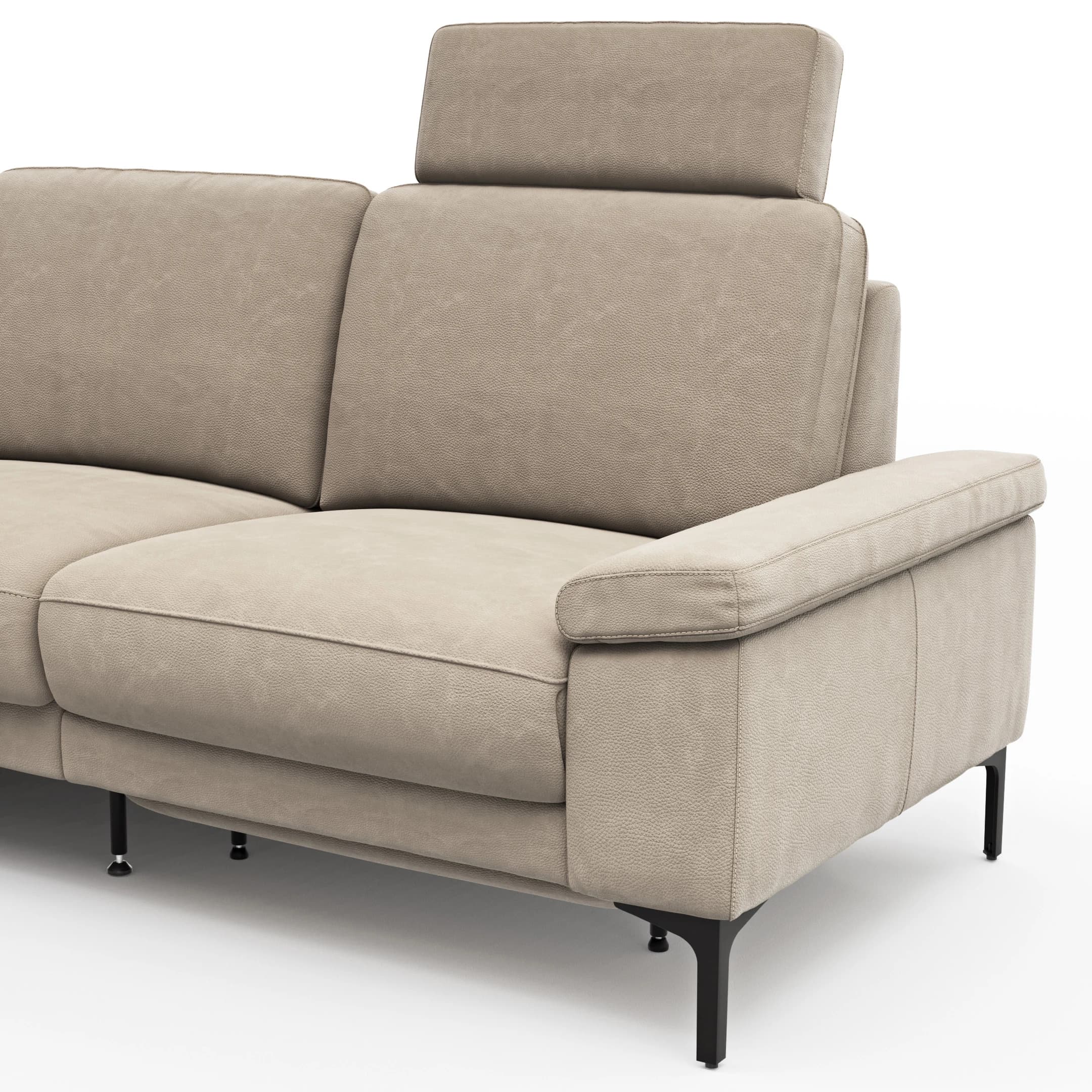 Ecksofa Matero - Ecke mit 2-Sitzer rechts inkl. Relaxfunktion motorisch und Sitzvorzug, Leder, Taupe